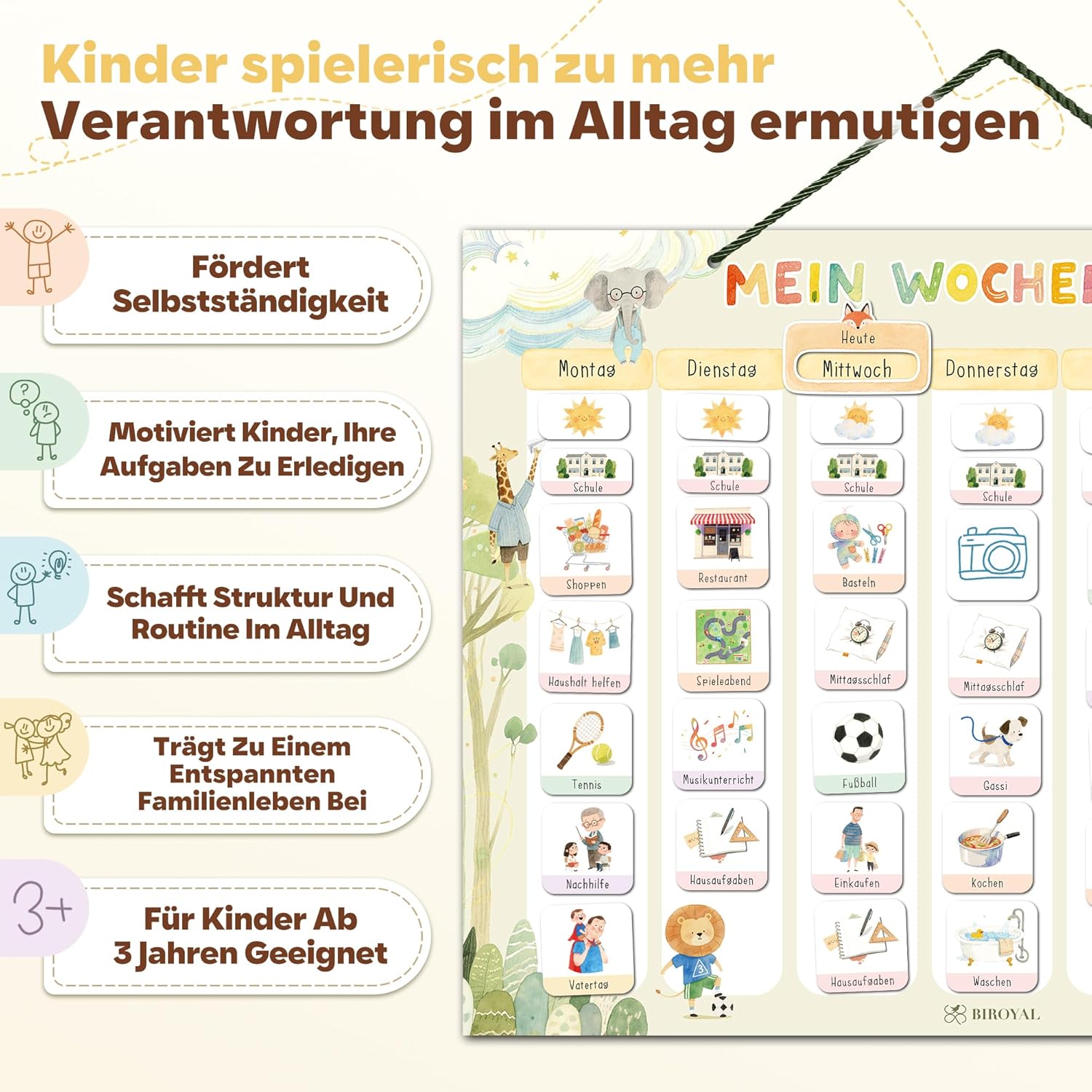 Thumbnail 1 de BIROYAL Wochenplaner für Kinder – Montessori Magnettafel mit 186 Magneten, beschreibbar und abwischbar