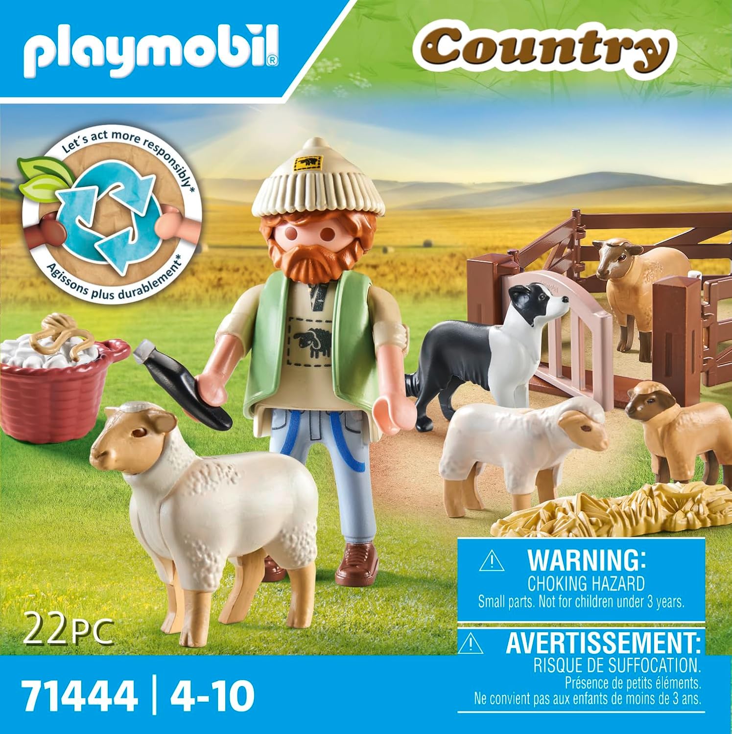 Detalle de PLAYMOBIL 71444 Pastor con rebaño y Border Collie