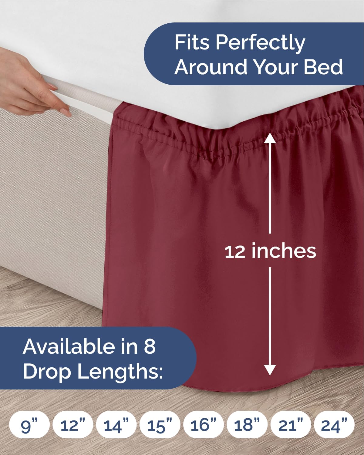 Thumbnail 3 de CGK Unlimited bedskirts Wrap-Around Bed Skirt, Twin/Twin XL, Burgundy