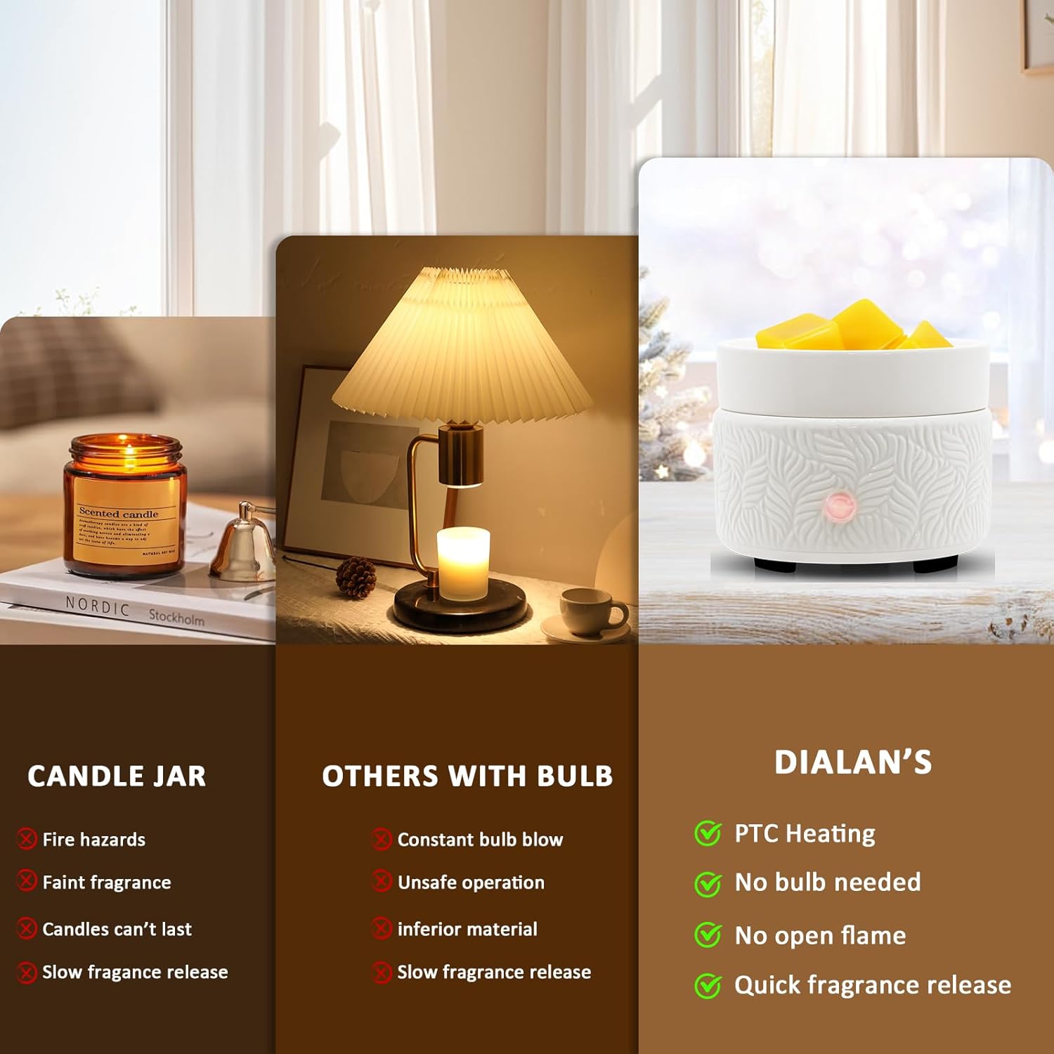 Thumbnail 5 de Dialan’s Electric Wax Melts Candle Burner 3-in-1 Ceramic Wax Warmer (Embossed Leaves)
