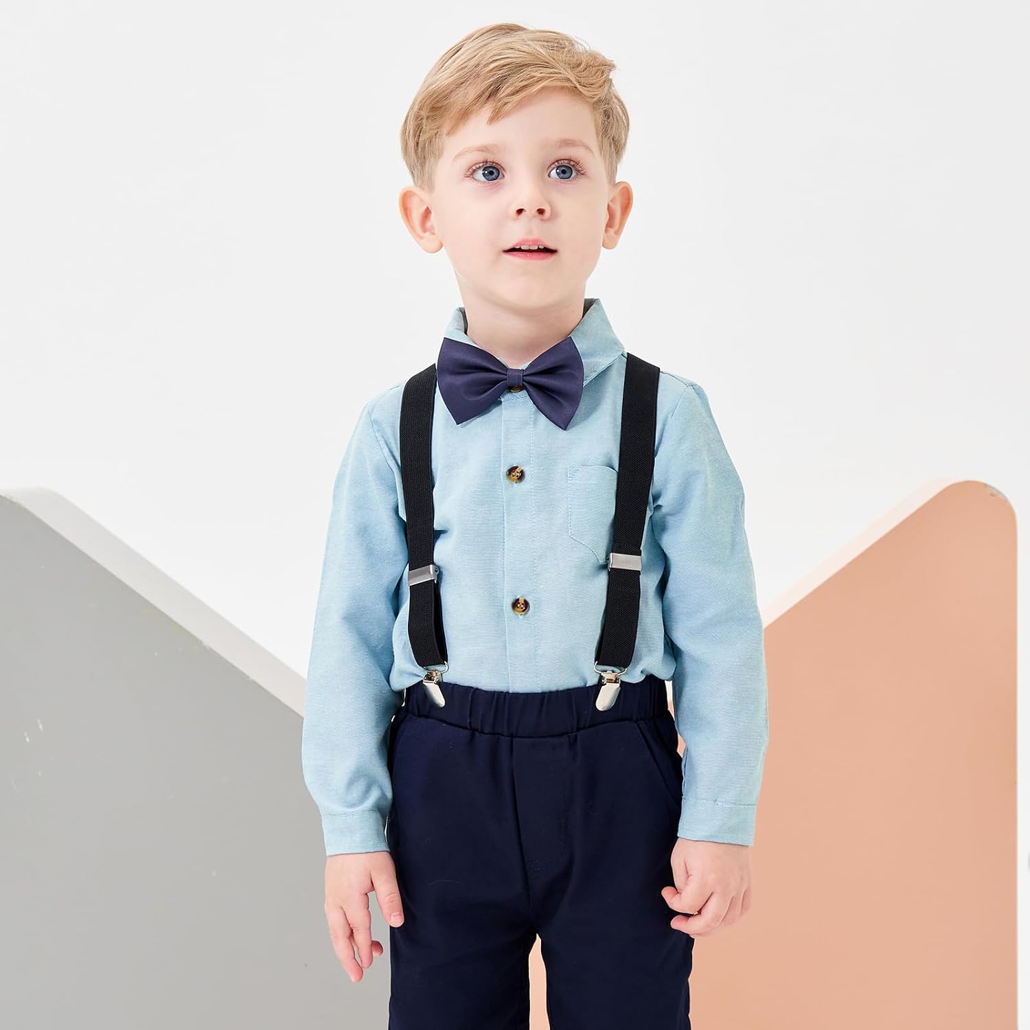 Thumbnail 4 de Baby Jungen Anzug-Set Volunboy mit abnehmbarer Fliege und Hosenträgerhose (Langarmhemd)
