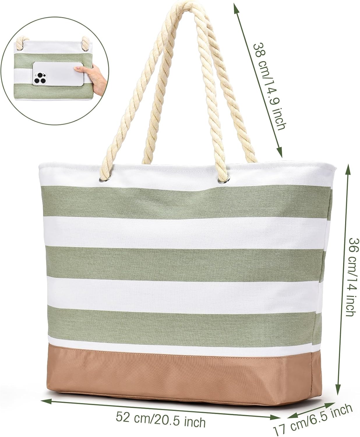 Thumbnail 3 de oscaurt Strandtasche Tote Bag mit Reißverschluss – wasserdicht, mit Nassfach und Innentaschen