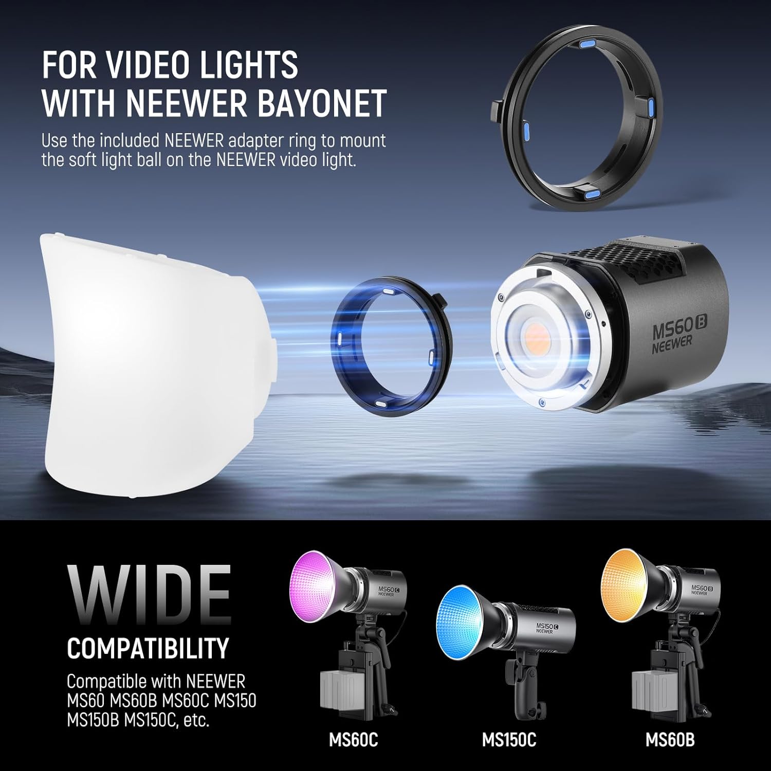 Detalle de NEEWER CRS7 Softbox Diffusion Dome with 3 Adapter Rings for Godox V1/Z1/Z2 & Square Speedlites