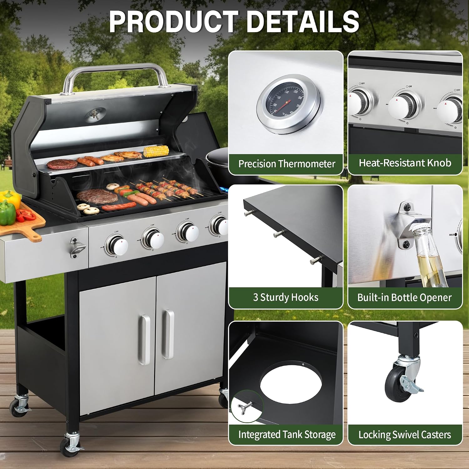 Detalle 2 de LMNOCHM Propane Grill and Griddle Combo, 4-Burner