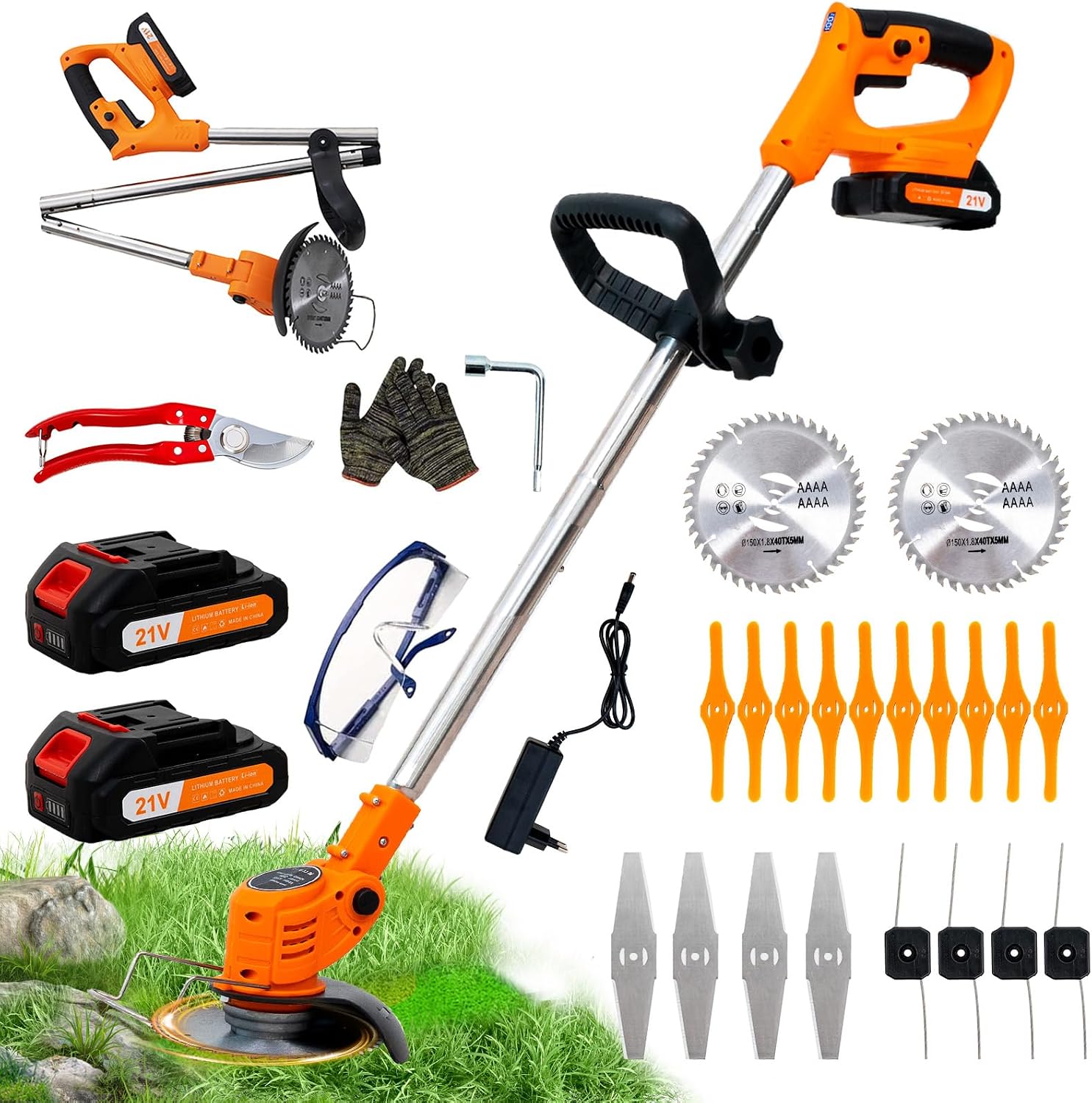 Thumbnail 6 de OUTIGO Decespugliatore a batteria con 2 batterie e 4 lame – versatilità per prato e cespugli