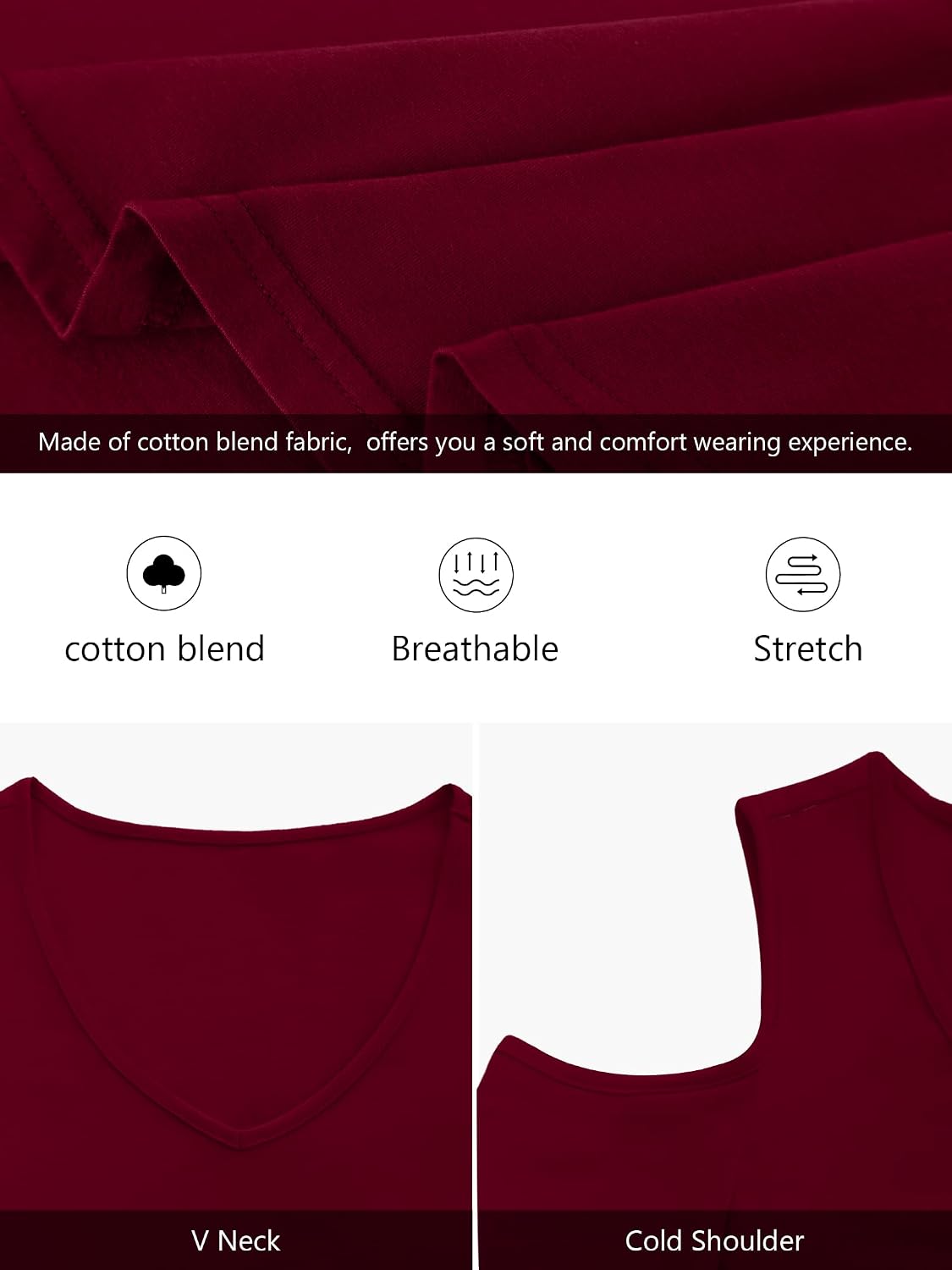 Detalle de Elesomo ladies cold shoulder V-neck summer top (short sleeve, casual T-shirt style)