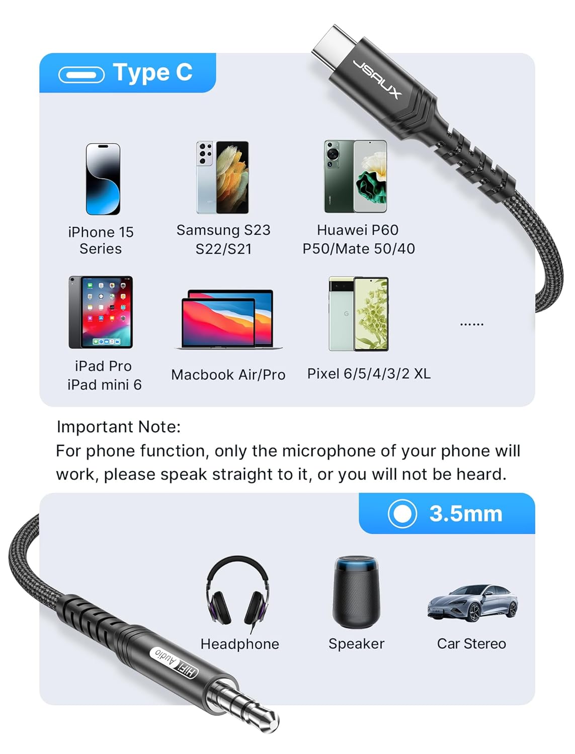 Thumbnail 4 de JSAUX USB C to 3.5mm audio cable 1M