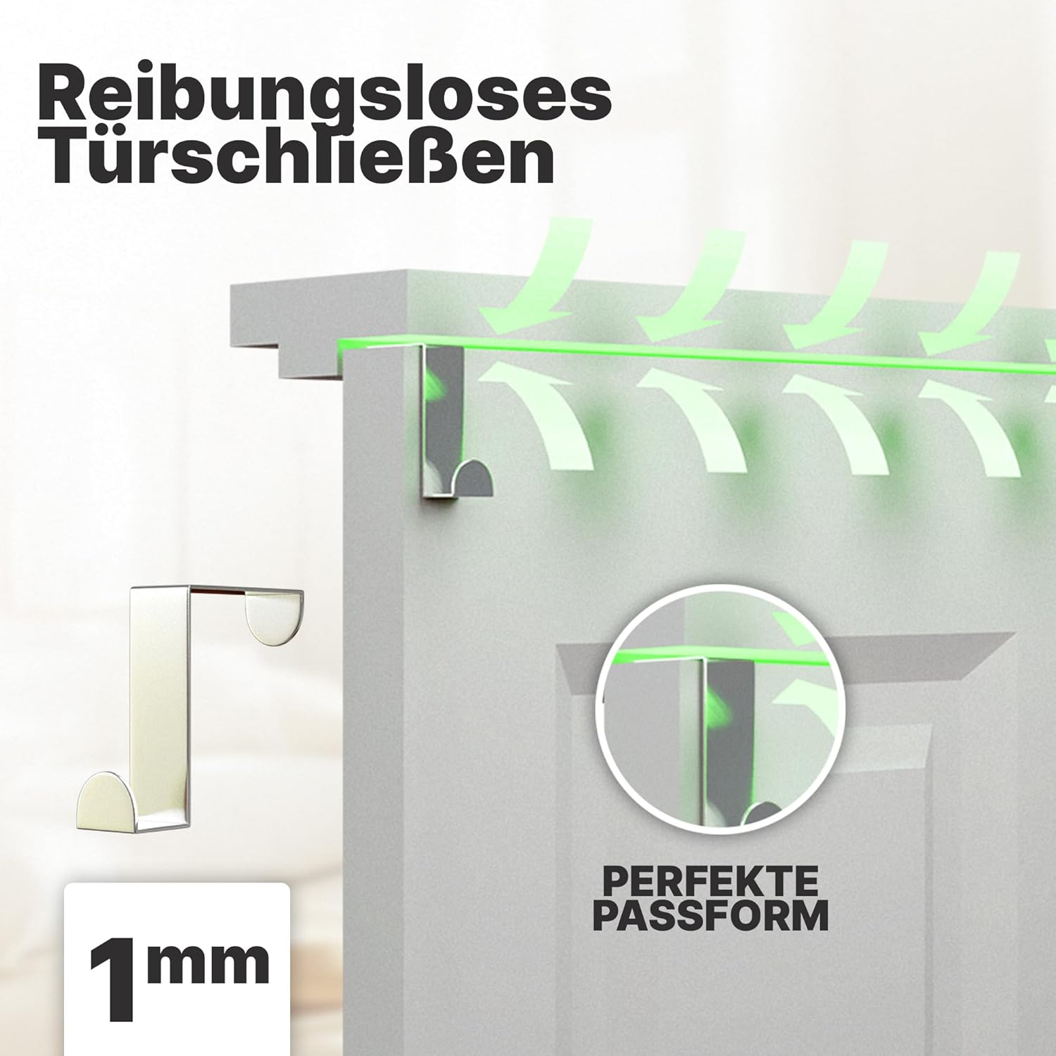 Detalle de Minismus Türhaken zum Einhängen – Edelstahl Türgarderobe, 4er Set in Silber