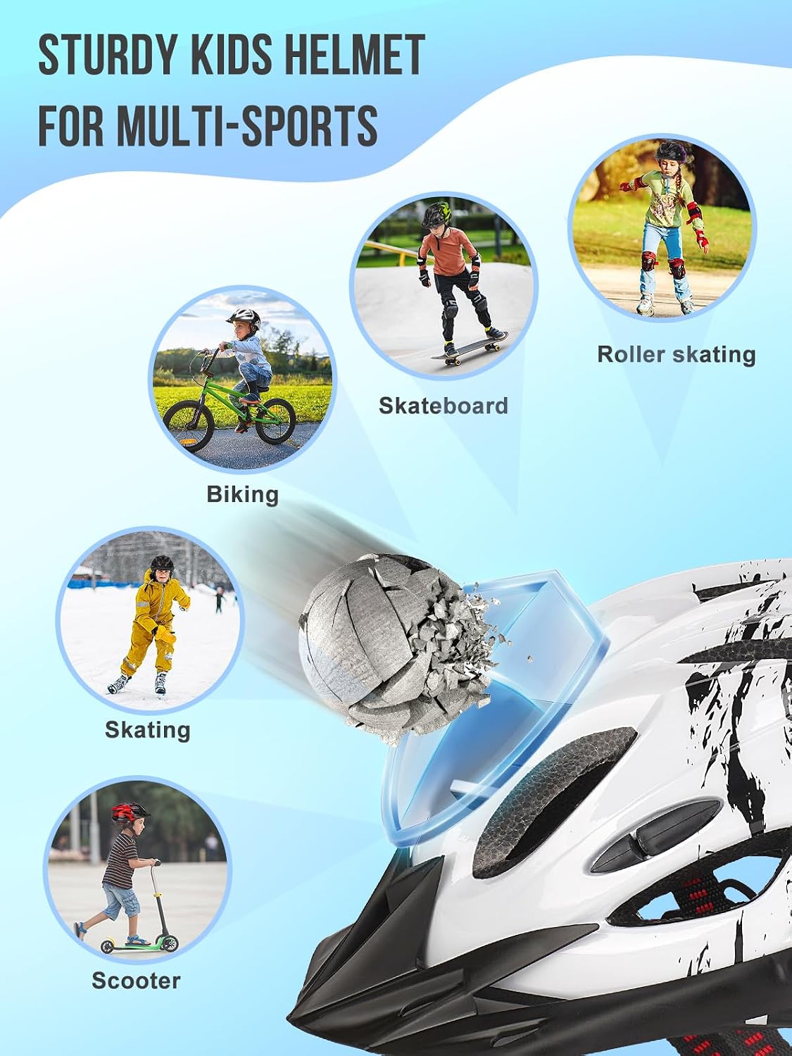 Thumbnail 6 de Kids Bike Helmet for Boys & Girls (50-59cm) – Adjustable, 3-15 Years, Multi-Sport Safety