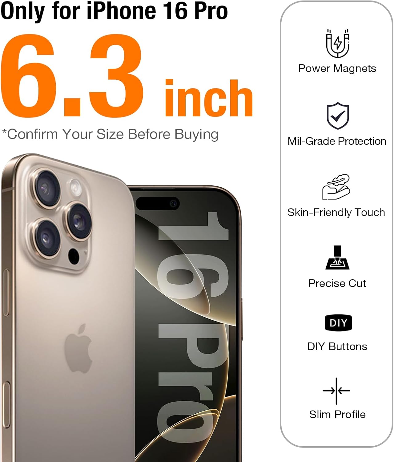 Thumbnail 6 de TORRAS for iPhone 16 Pro Case Translucent Matte Black with MagSafe — Mil-Grade Drop Protection & Customizable Buttons