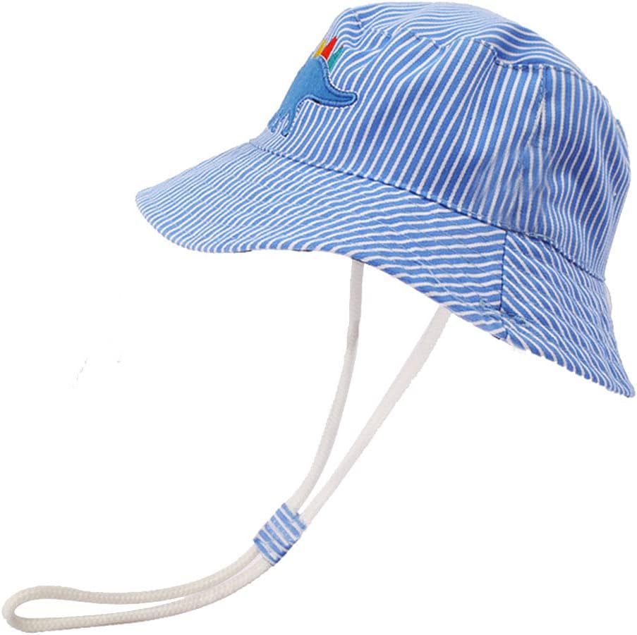FUYAO Kids Cotton Bucket Hat with Dinosaur Embroidery, Adjustable Chin Strap & Wide Brim Sun Protection