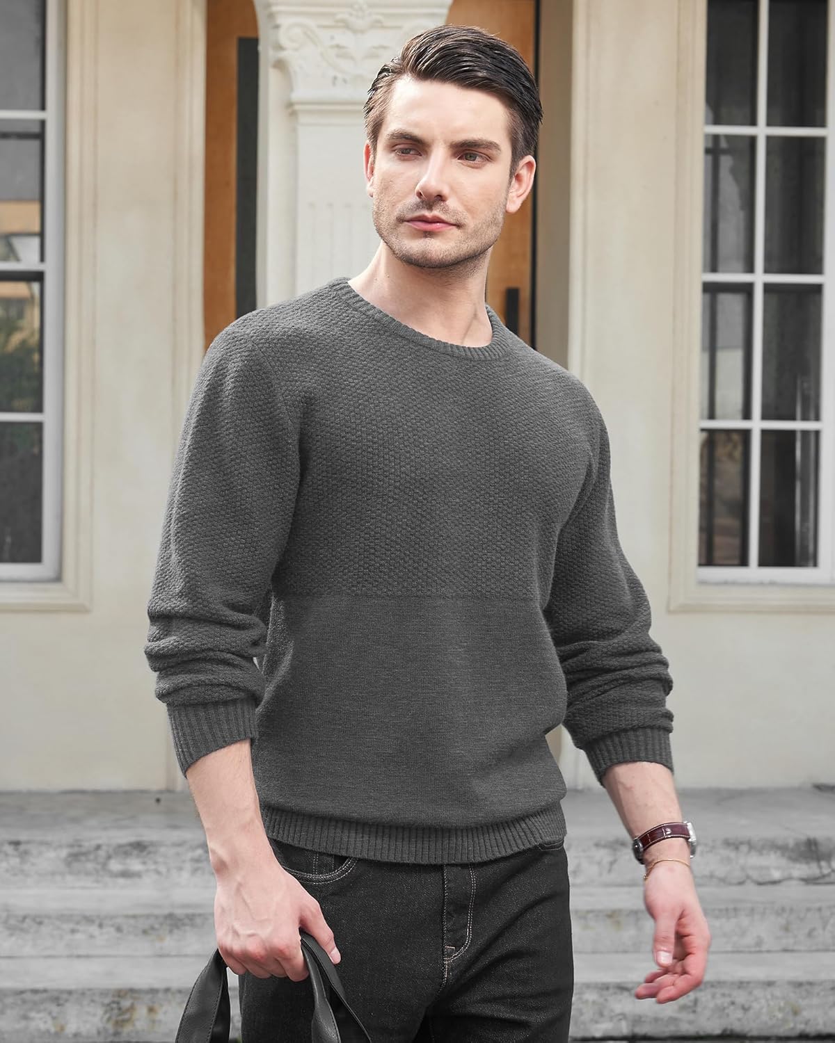Thumbnail 2 de MLANM Men's Crew Neck Knitted Jumper – Soft, Lightweight Yet Warm Casual Pullover