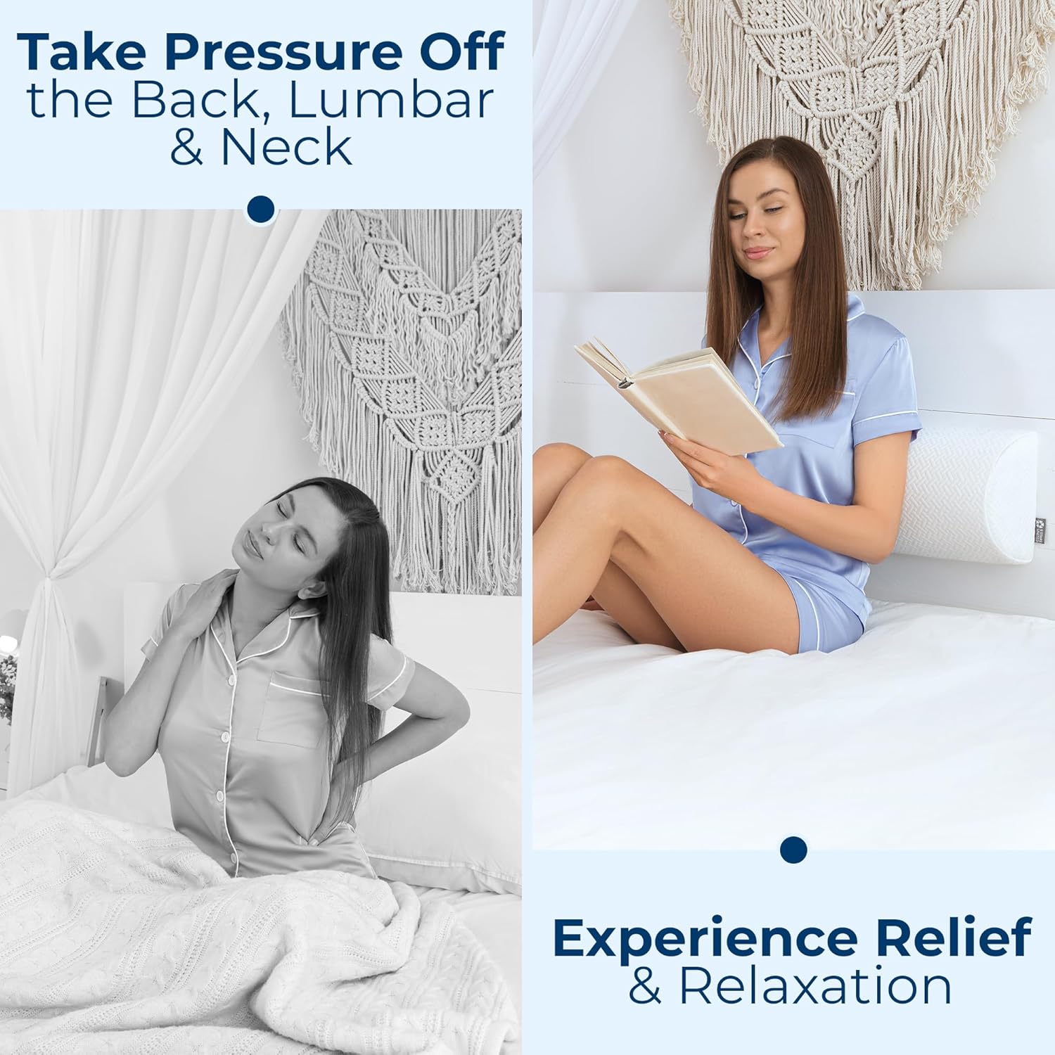 Thumbnail 5 de 5 Stars United Knee Pillow for Back Sleeping with Memory Foam Leg Support (Half-Moon Bolster) – White