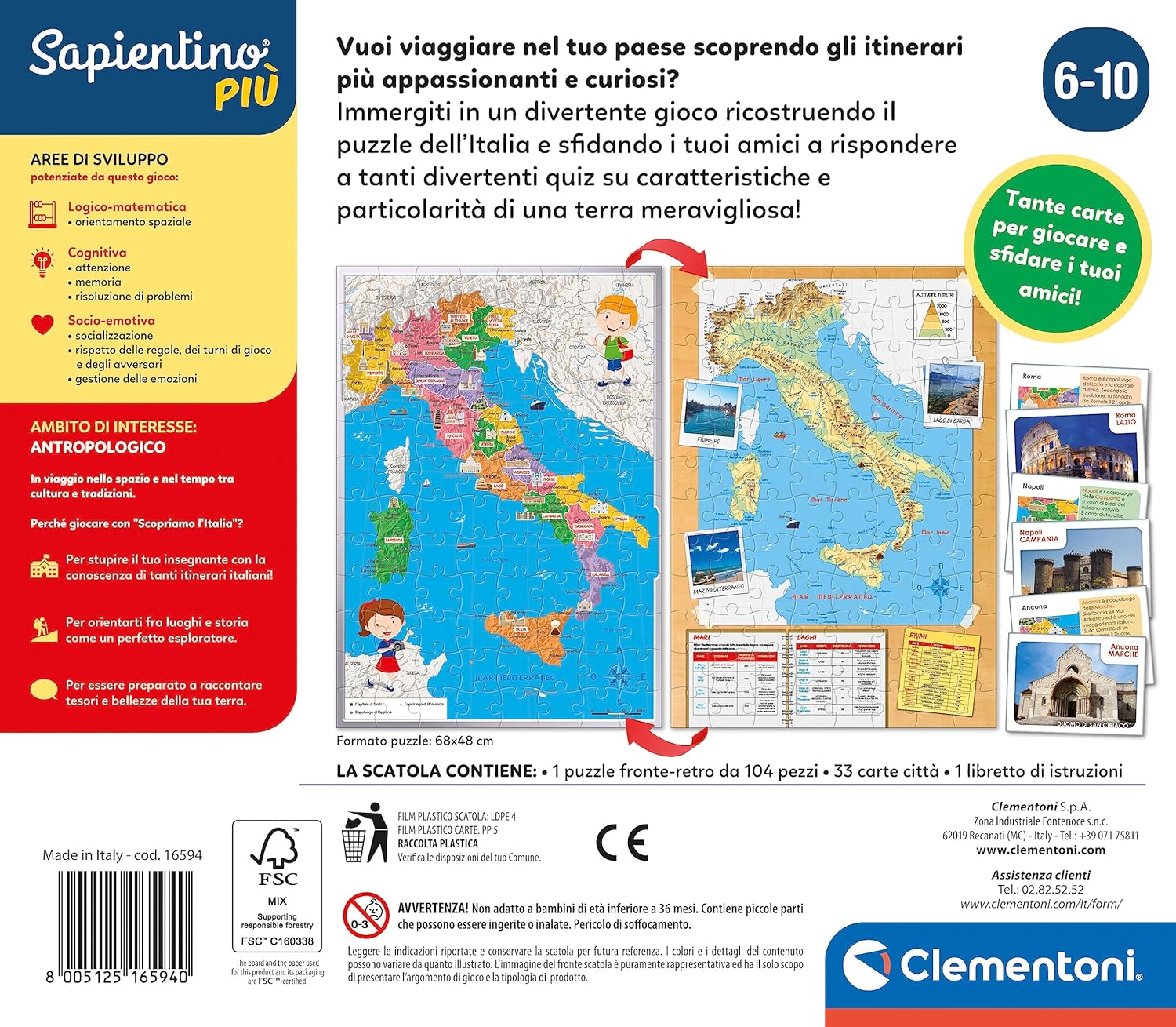 Thumbnail 2 de Clementoni Sapientino Più 16594 Scopriamo L’Italia Smart: puzzle cartina fisica e politica + gioco carte