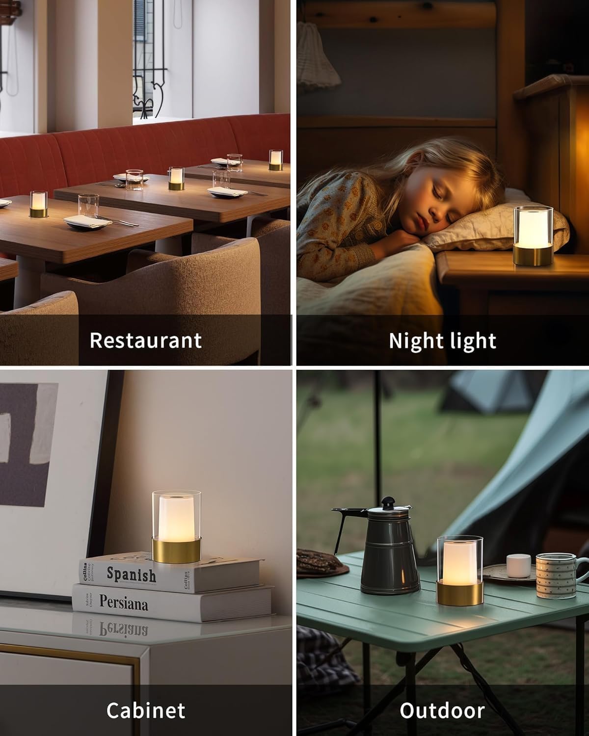 Thumbnail 5 de PUSU CA007 4-Inch Rechargeable Table Lamps, Set of 2, Bronze LED