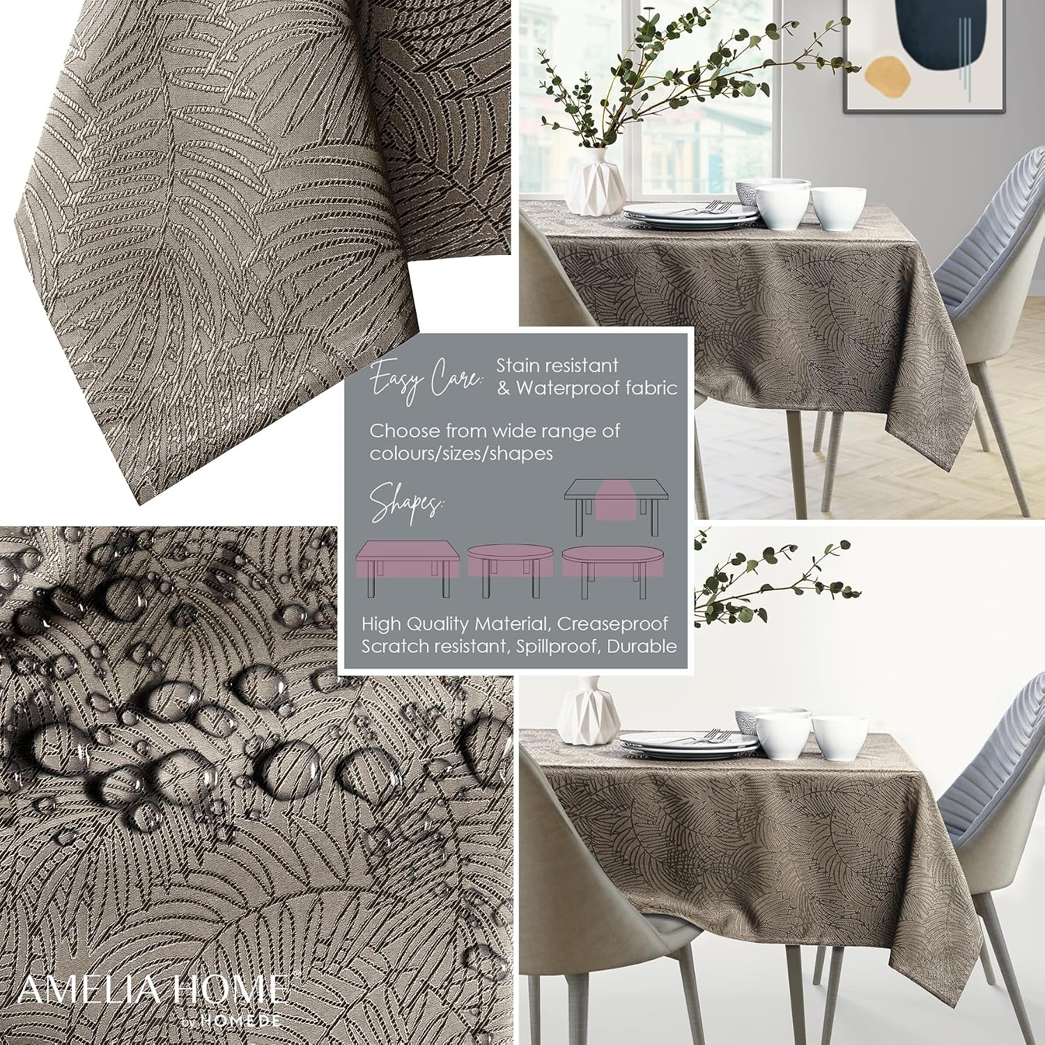 Detalle 2 de AmeliaHome Nappe Effet Lotus déperlant Polyester Cappuccino Gaia 120x200 cm