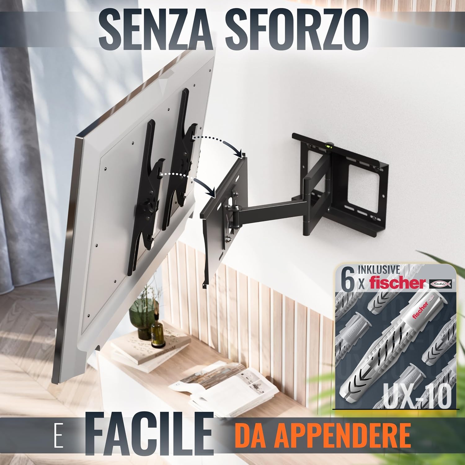 Thumbnail 1 de RICOO R23-F Staffa TV da parete per TV 40–75 pollici, girevole e inclinabile