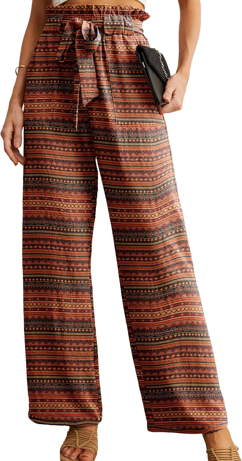 Detalle de IWOLLENCE Women High Waist Palazzo Pants with Adjustable Knot: Flowy Comfort for Beach, Work, and Beyond