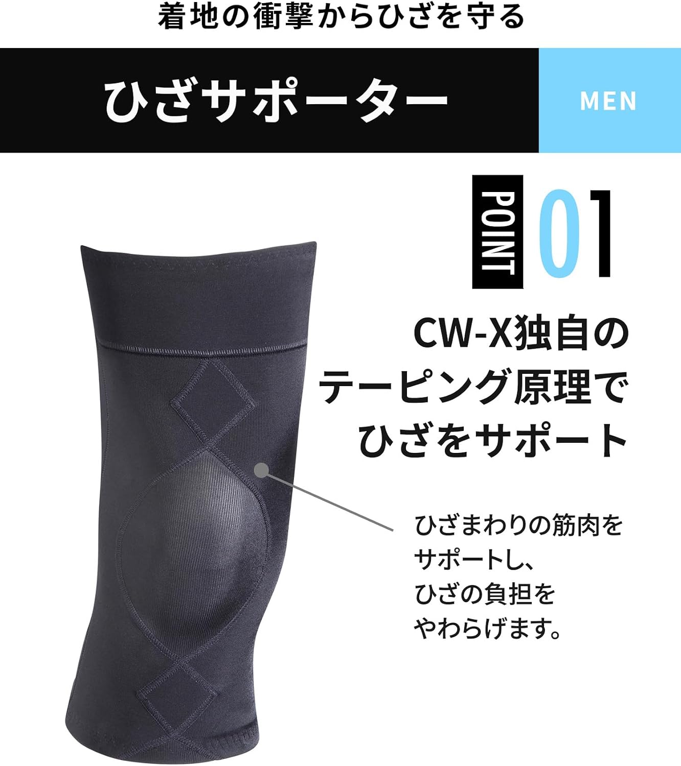 Detalle de CW-X/ワコール BCO004 メンズひざ用サポーター 片足用 吸汗速乾・UVカット・ストレッチ
