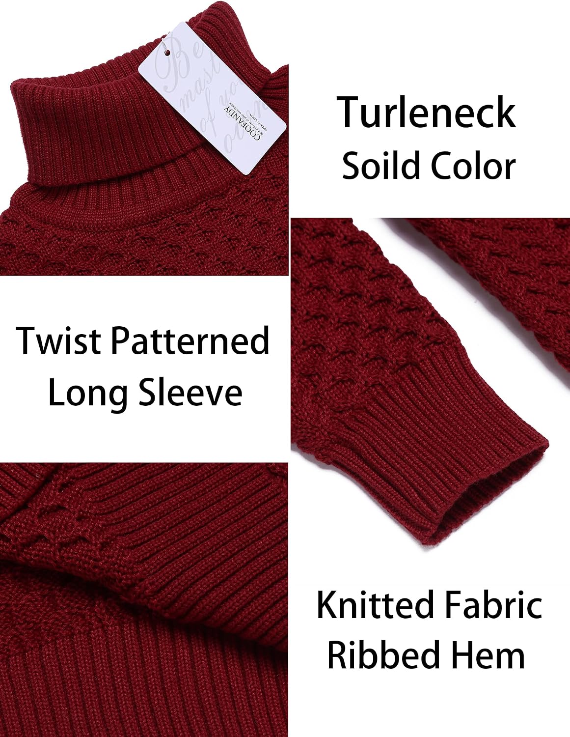 Detalle de COOFANDY Pull col roulé homme — Tricot chaud et ajusté pour l’hiver