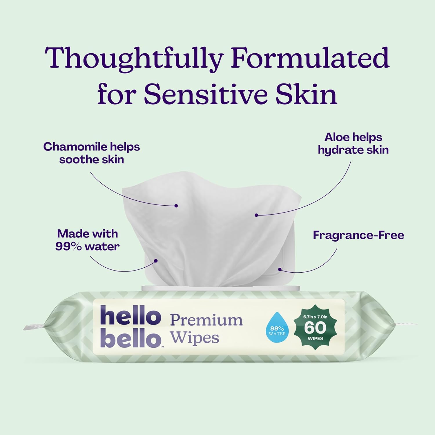 Detalle de Hello Bello Premium Wipes for Sensitive Skin with Chamomile & Aloe Extracts — 1080 Wipes (18 Packets)