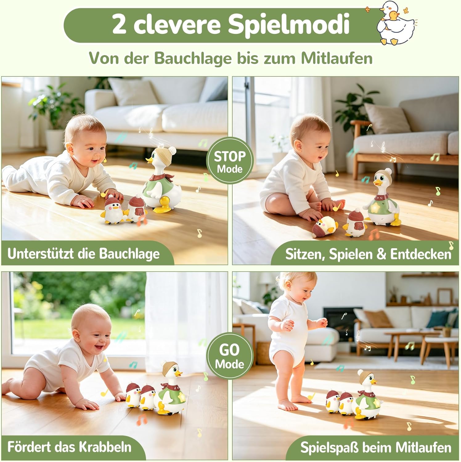 Detalle 2 de Aolieh Baby Spielzeug 6–12 Monate – Entenfamilie mit Licht, Musik und Bewegung