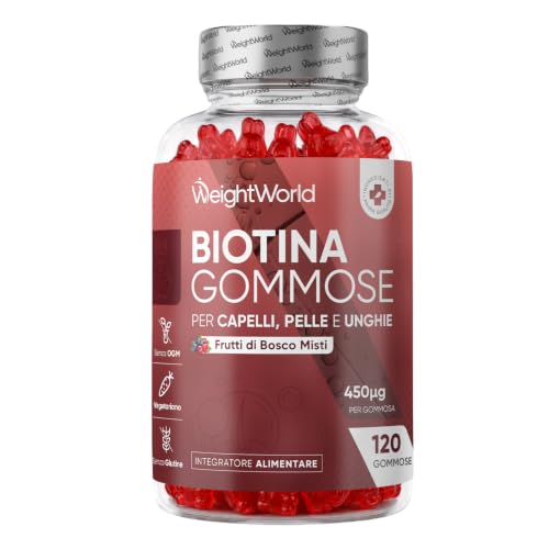 Biotina Capelli, Pelle e Unghie WeightWorld – 120 Caramelle Gommose, 450 μg al Giorno