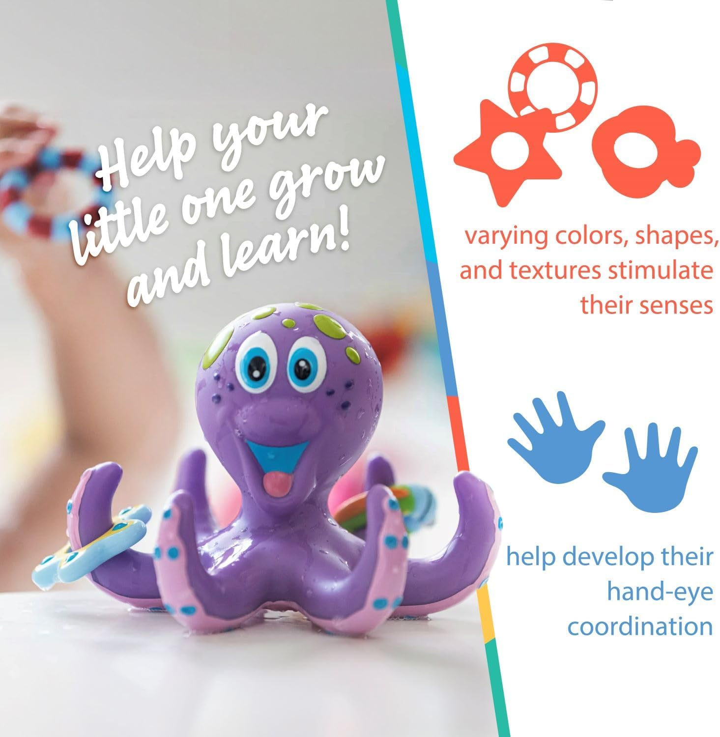 Thumbnail 1 de Nuby Octopus Floating Bath Toy – Sensory Development (3 Rings)
