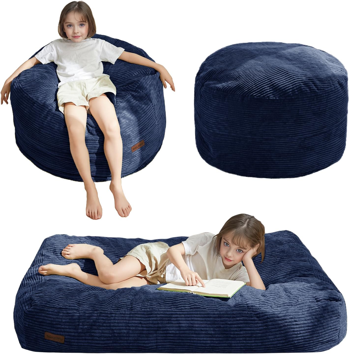 Detalle de MAXYOYO K06-Series Convertible Kids’ Bean Bag Chair, Navy, Foam-Filled