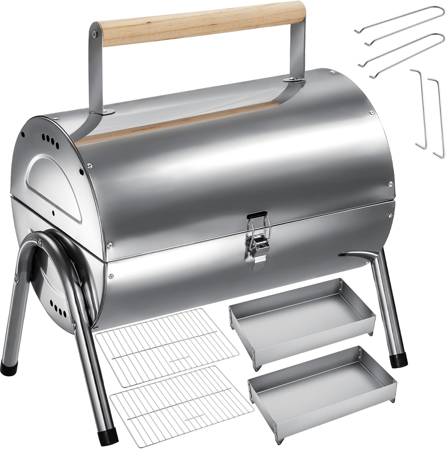 Detalle de tectake 406669 portabel kolgrill med dubbel grillyta och hopfällbar design