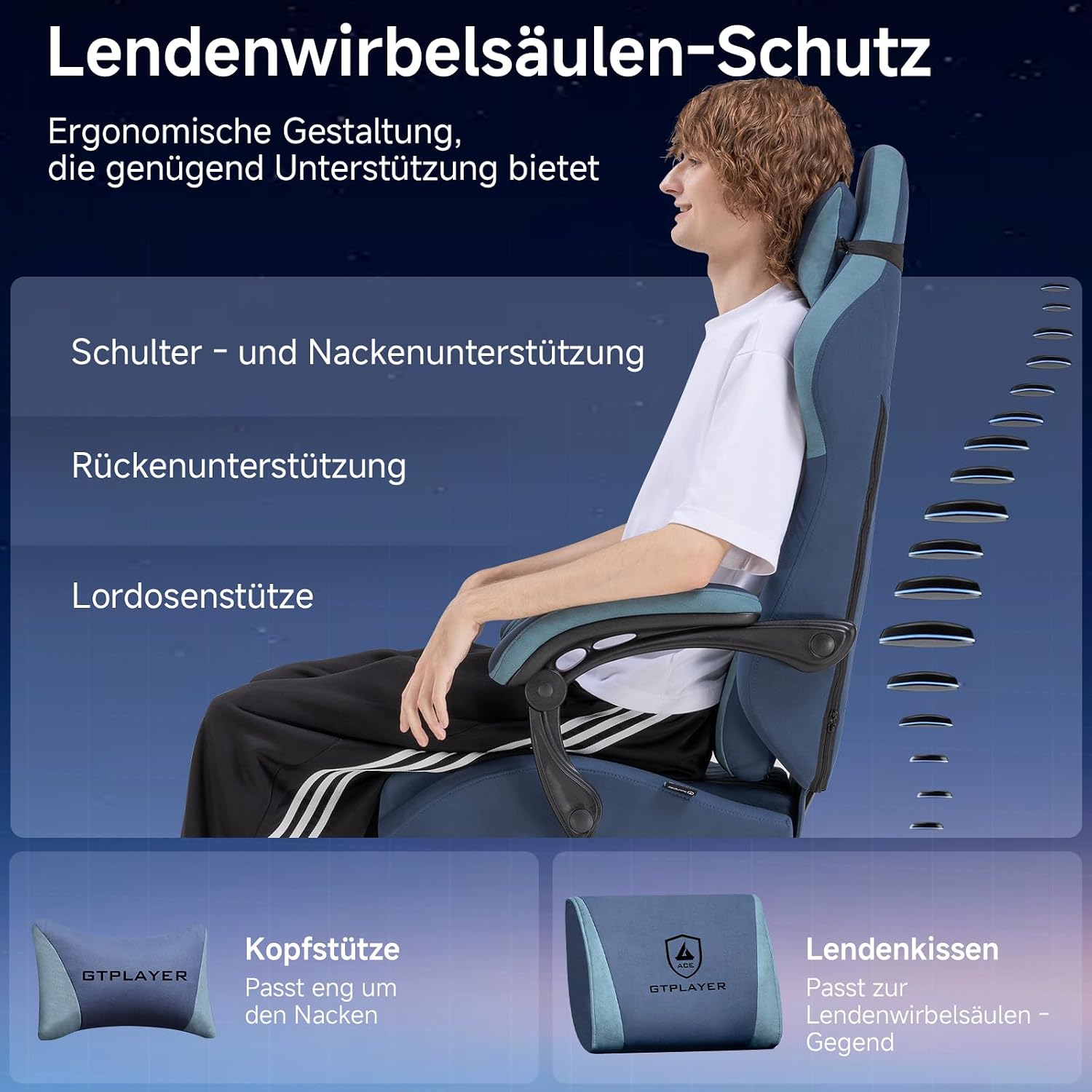 Detalle 2 de GTPLAYER GT832 Ergonomic Gaming Chair in Technical Fabric with Reclining Backrest