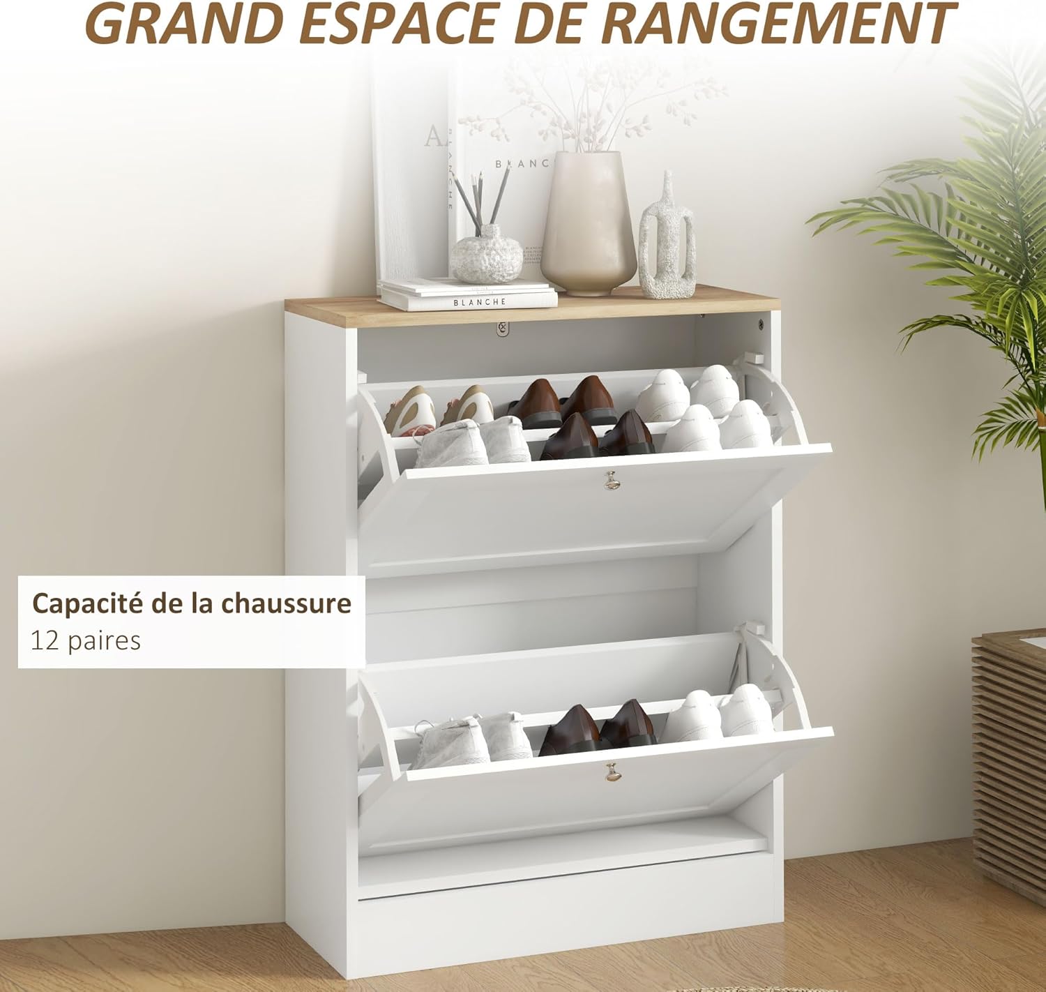 Thumbnail 3 de HOMCOM Meuble à Chaussures 12 Paires – Armoire Étroite Moderne, Blanc