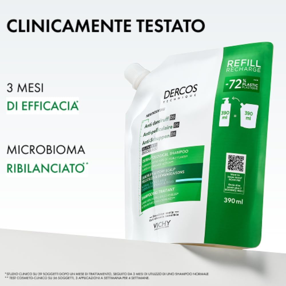Detalle de Vichy Dercos Eco-Ricarica Shampoo Anti-Forfora DS per Capelli da Normali a Grassi (390 ml)
