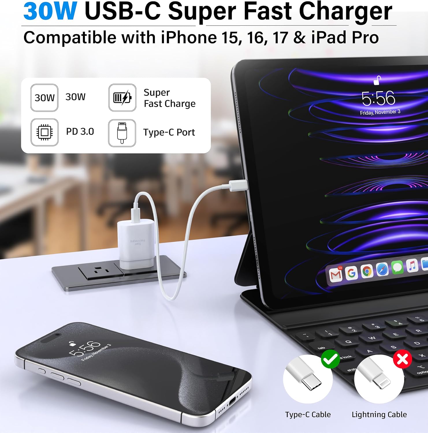 Thumbnail 6 de TT&C XHD-PD30W 30W USB-C Wall Charger, PD 3.0, White