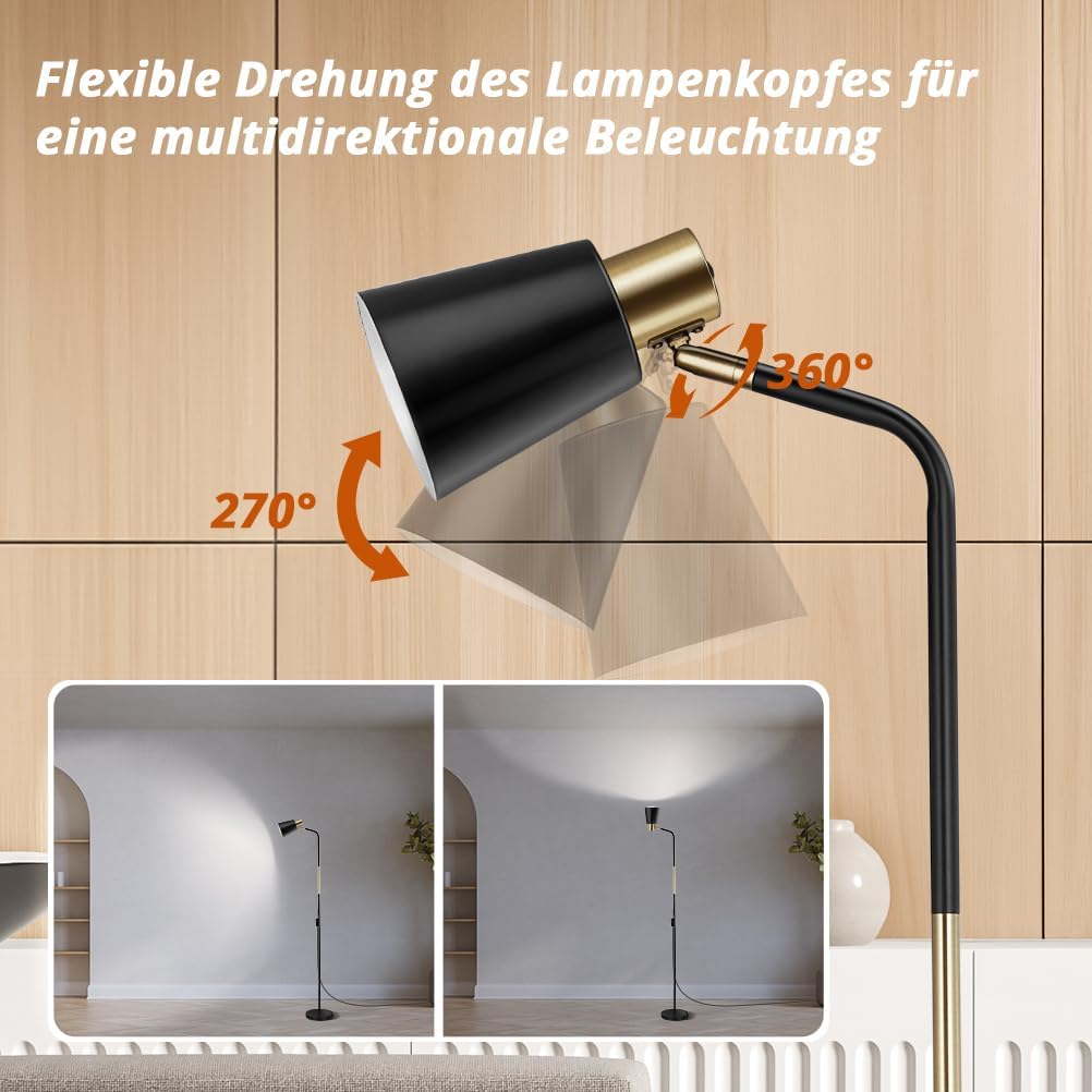 Detalle 2 de OUSFOT Stehlampe Leselampe für Wohnzimmer – Höhe 146 cm, E27, 40 W, Schwarz