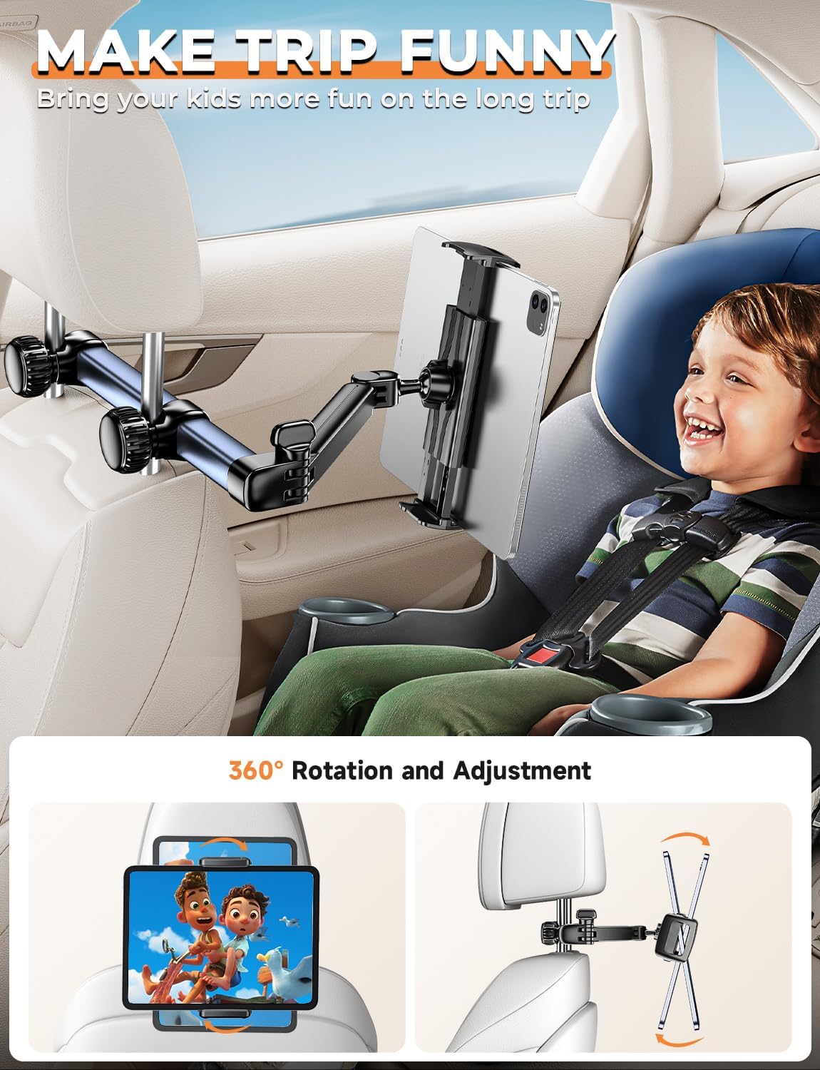 Thumbnail 6 de TRYONE Soporte Tablet Coche Reposacabezas 46 cm – 3 en 1 Extensible para iPad, Switch y más