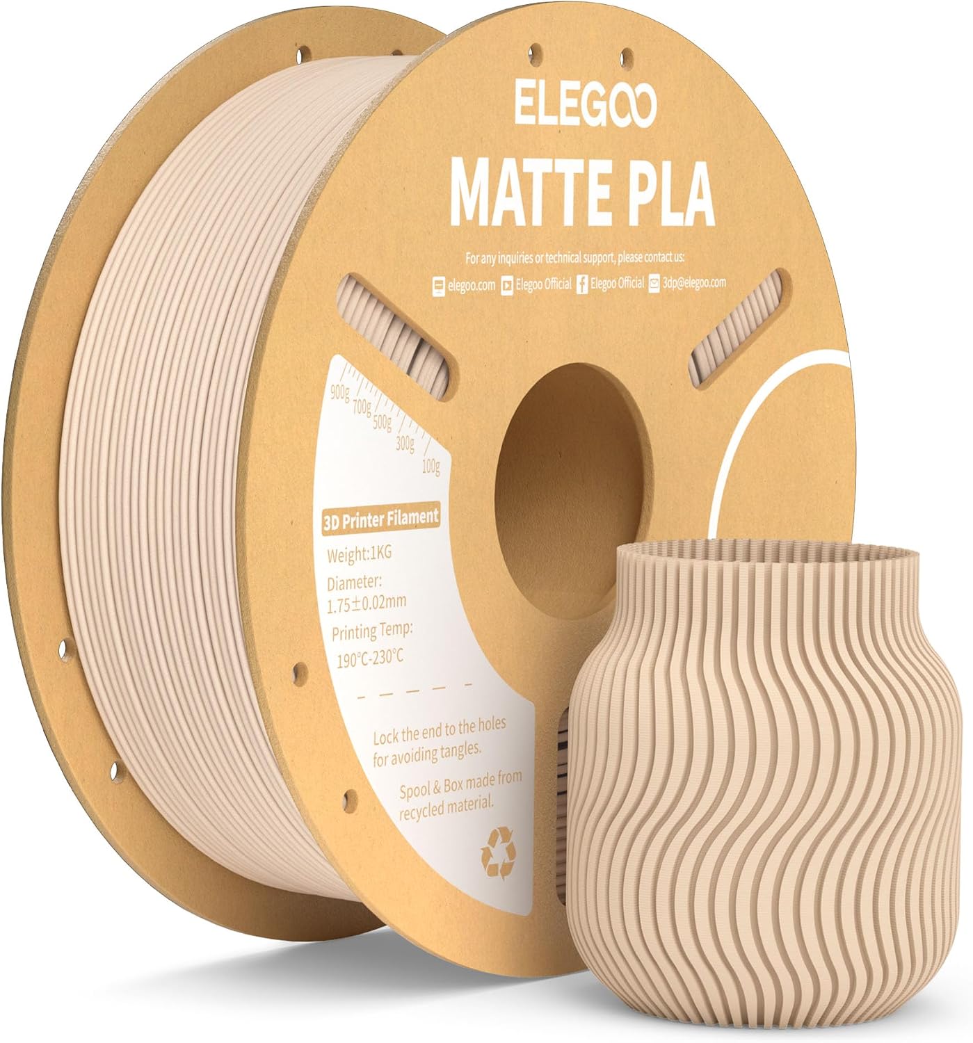 Detalle de ELEGOO Matte PLA Filament 1 kg – 1,75 mm, Beige, mattes Finish, hohe Durchmessergenauigkeit