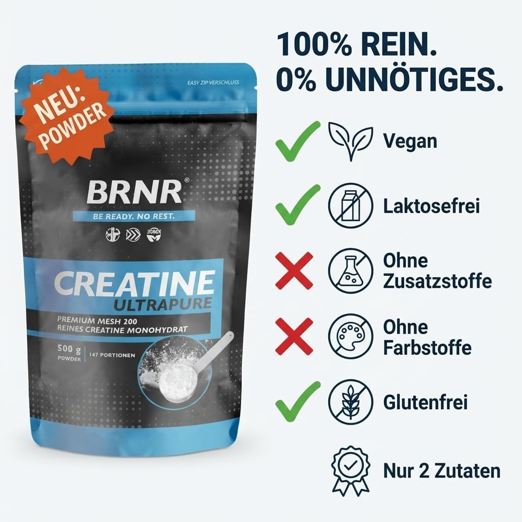 Thumbnail 3 de BRNR Creatin Monohydrat Pulver, 500 g – ultrapures DE Pulver, geprüft und extrafein