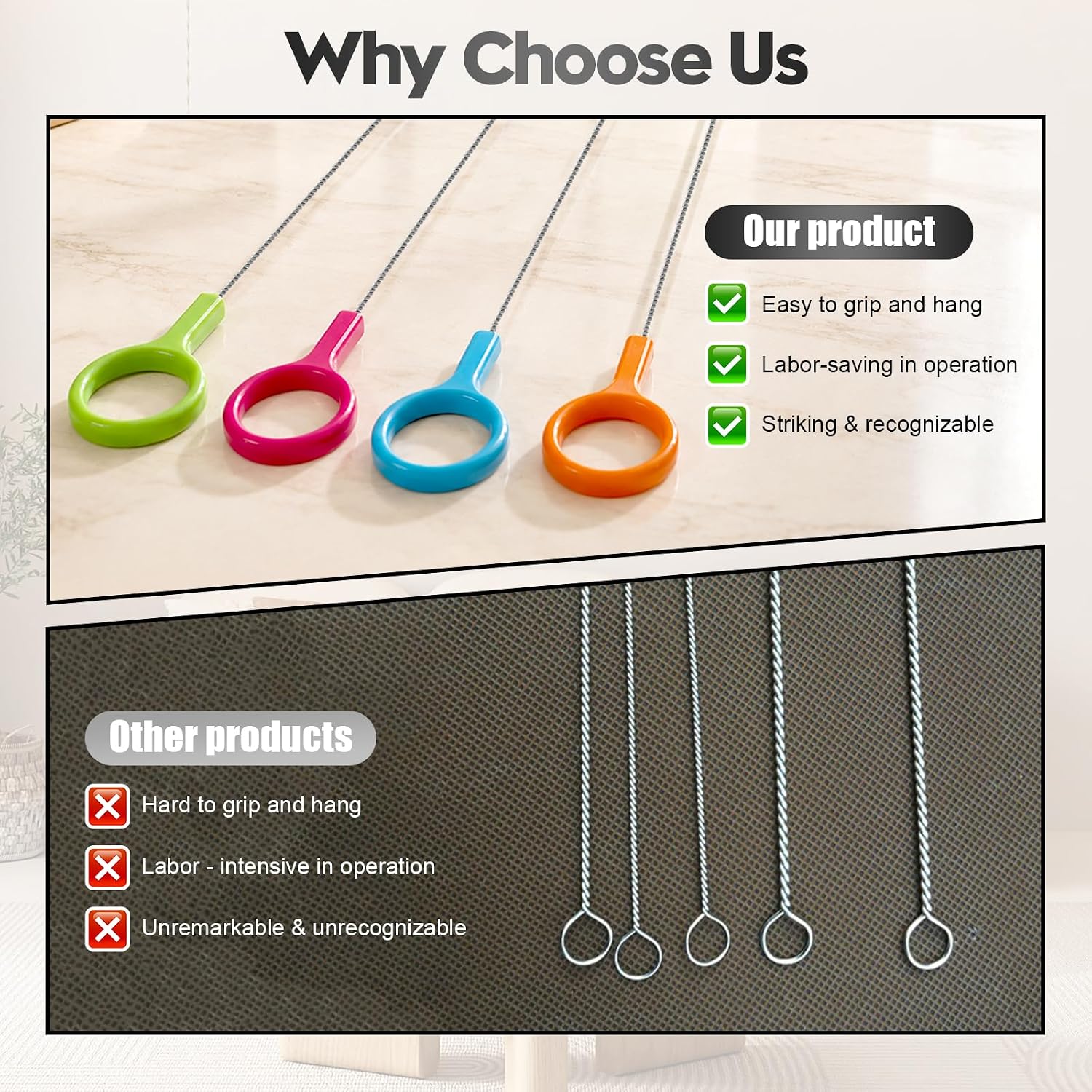Detalle de AONEZ HC-9 Straw Cleaning Brush Set, 8-Piece with Color-Coded Hanging Loops