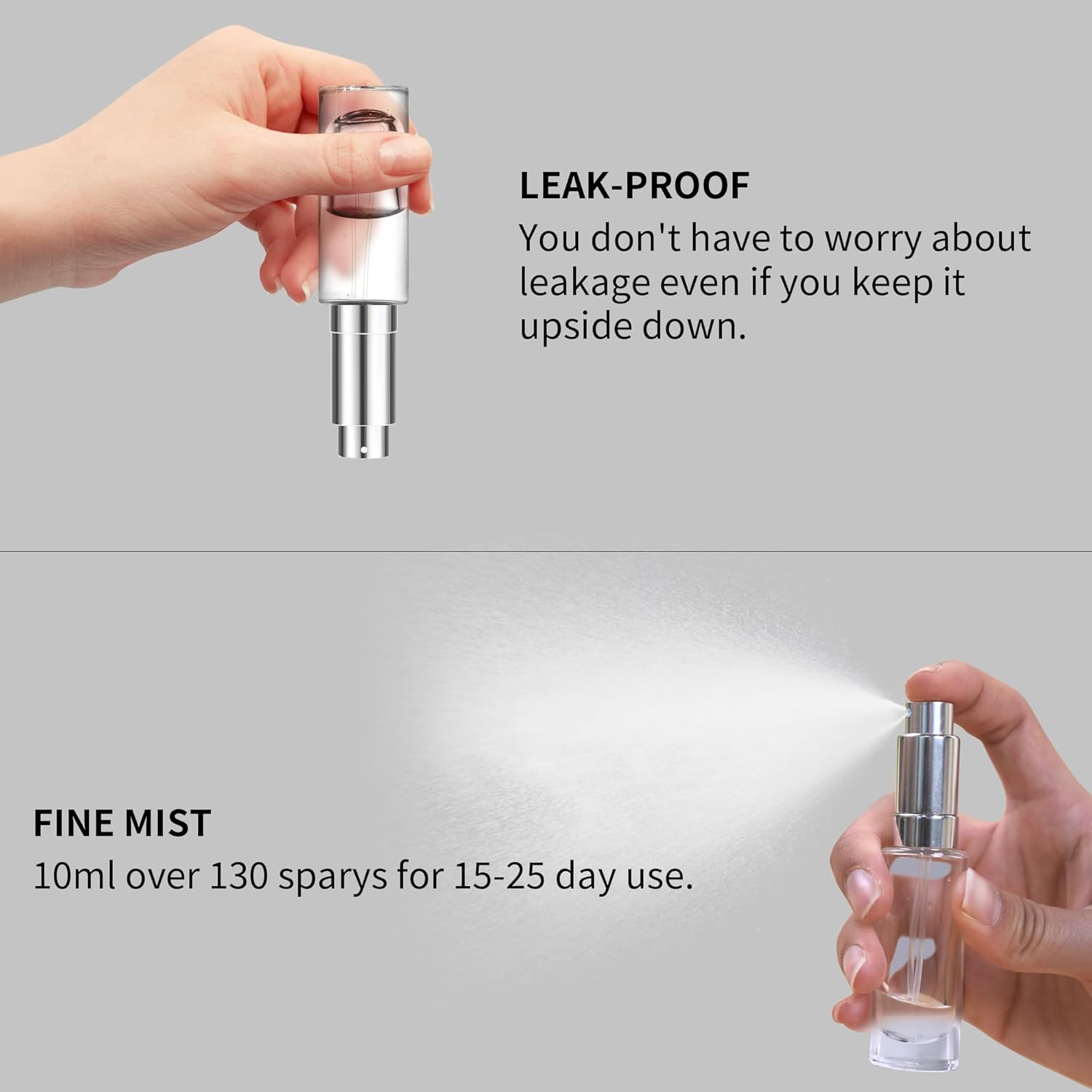 Detalle de MUB 10ml Perfume Atomiser: Top-Filling, Leak-Proof Glass Travel Bottle