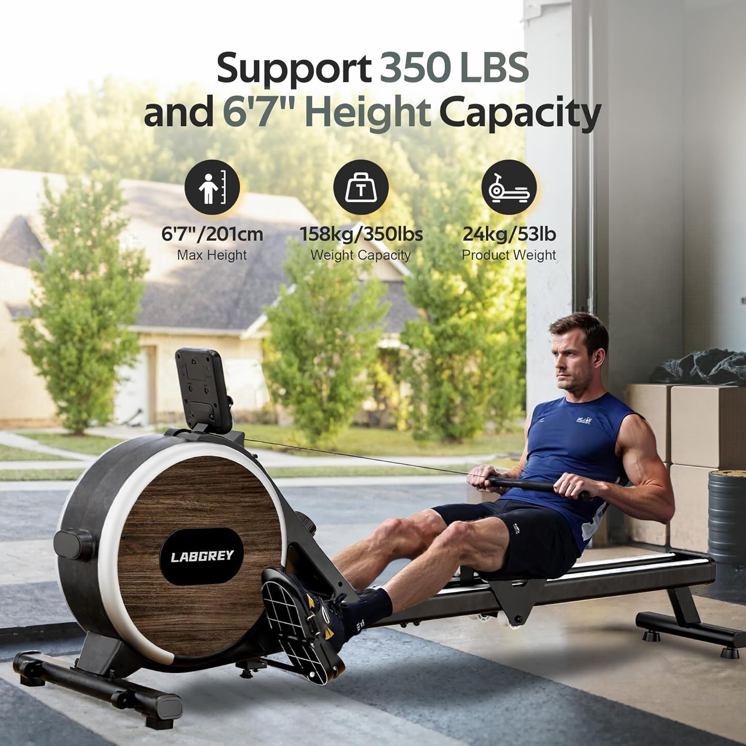 Detalle de LABGREY magnetic rowing machine, 350LB capacity