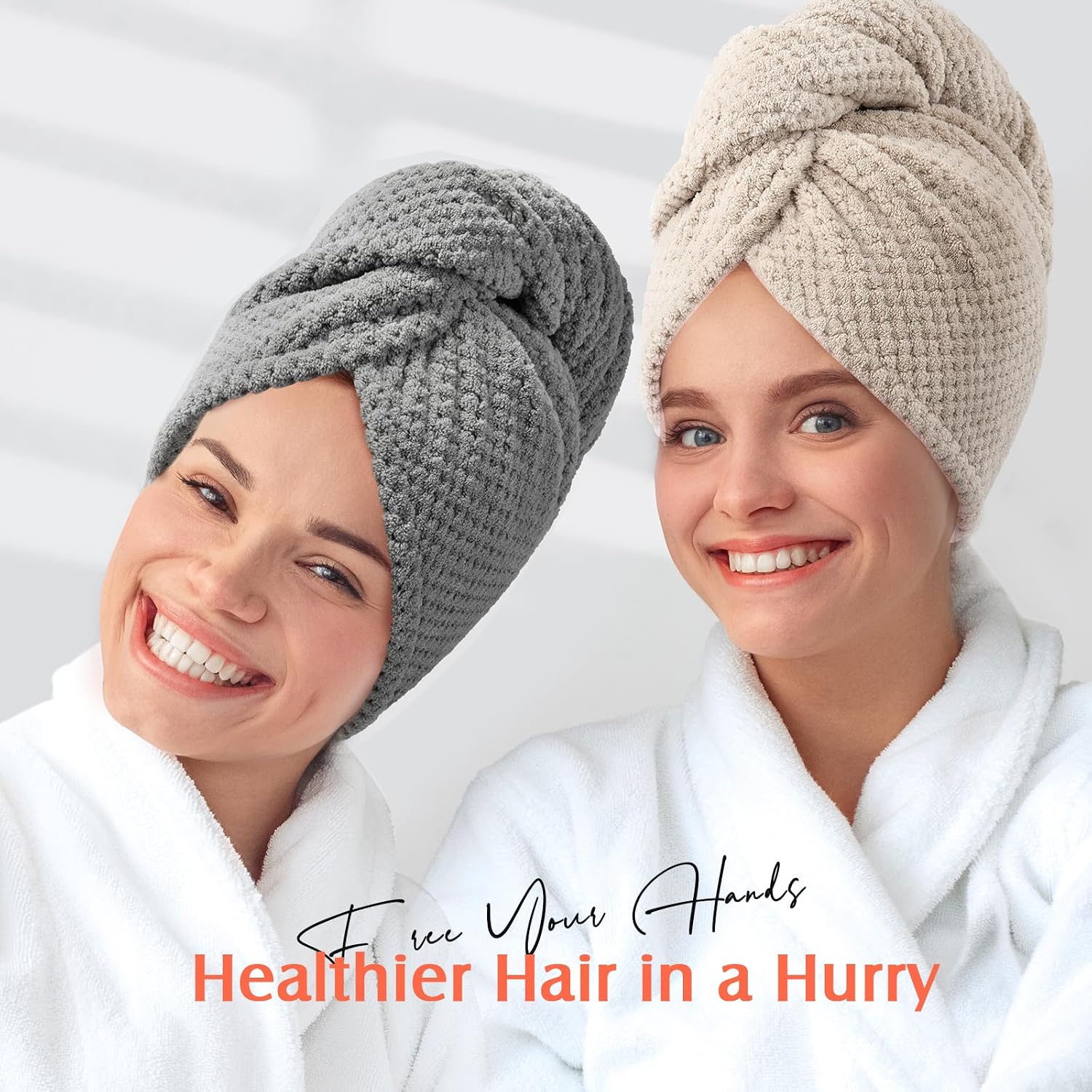 Thumbnail 6 de YFONG Microfiber Hair Towel Wrap, 2-Pack, 26 x 10 Inches, Elastic Loop