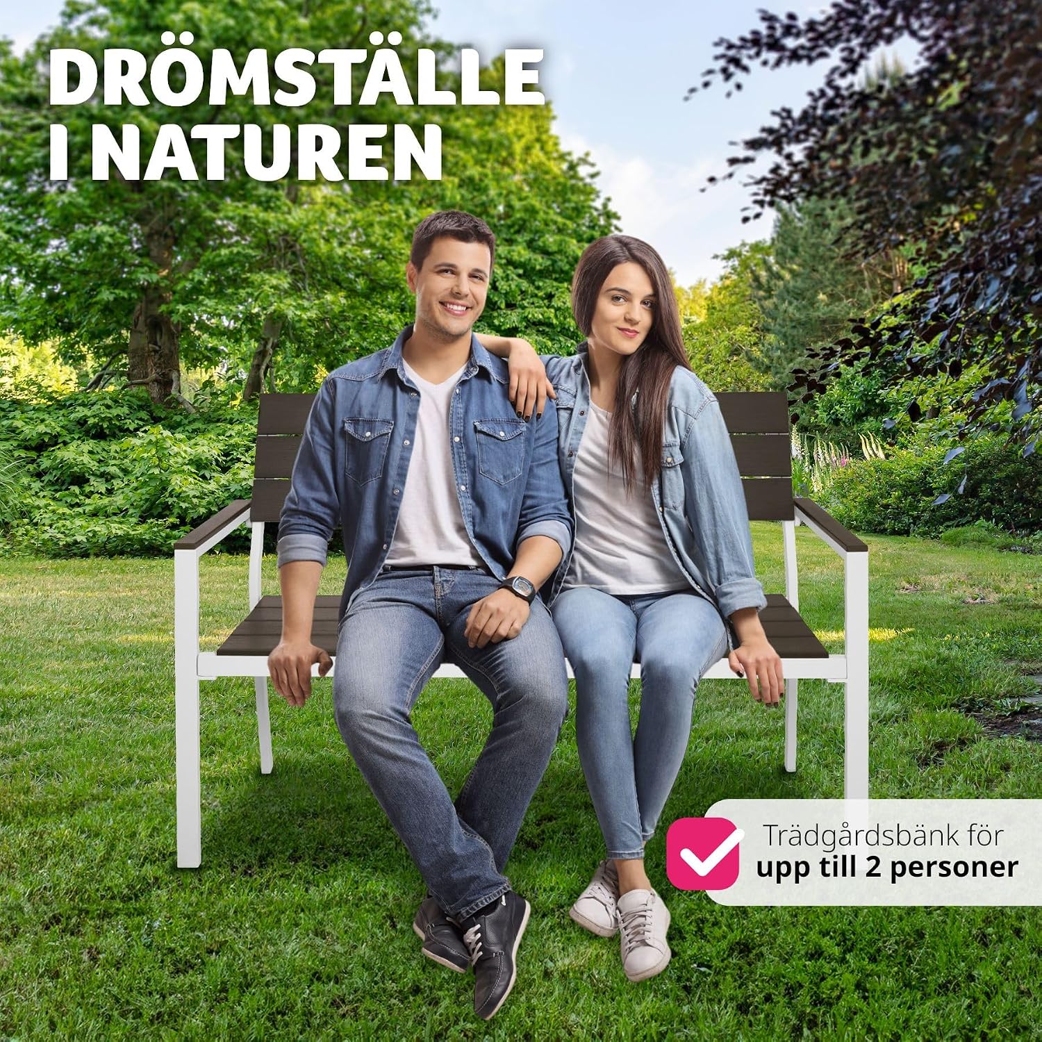 Thumbnail 6 de tectake 403547-SE trädgårdsbänk för två med aluminiumram och träoptik