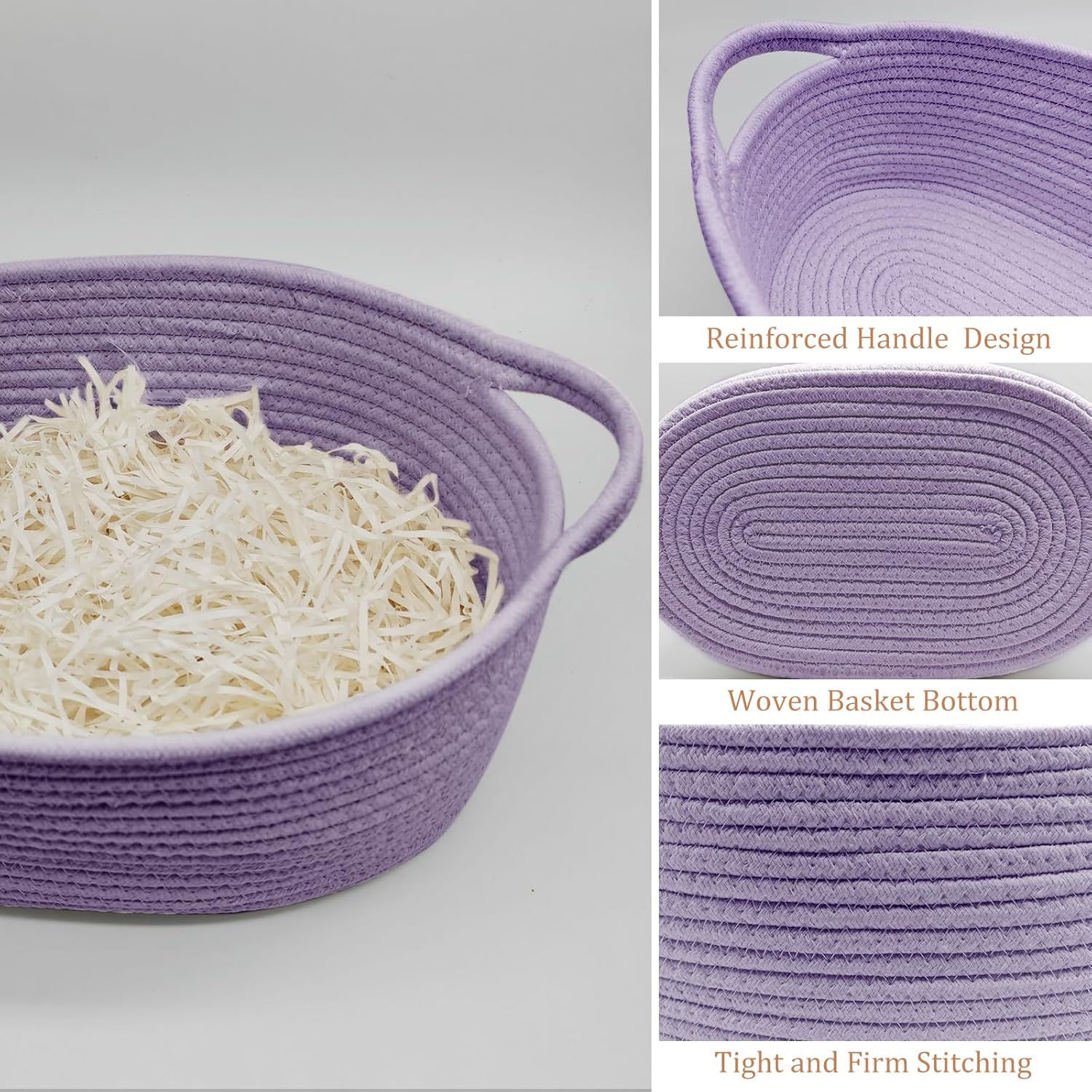 Thumbnail 6 de Gift Baskets Empty: 1 Pcs Woven Rope Hamper with 2 Clear Bags and 2 Drawstring Bows (Purple)