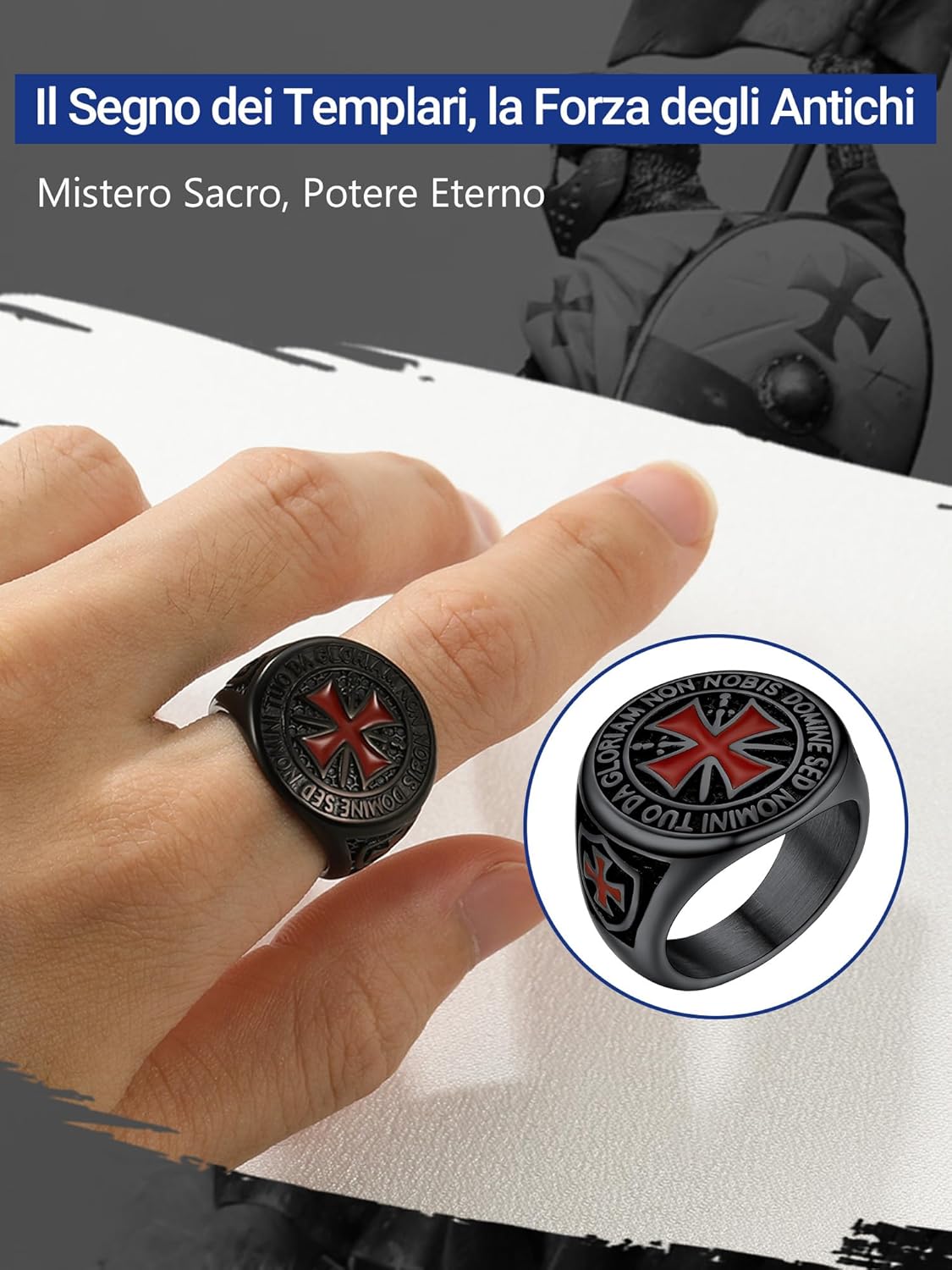 Thumbnail 1 de PROSTEEL anello in acciaio Cavalieri Templari con croce gotica punk, 316L con confezione regalo