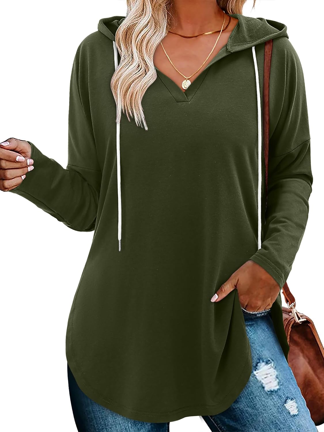 Thumbnail 1 de CHICZONE Ladies Oversized Hoodie Pullover Top with V-neck & Drawstring Hood
