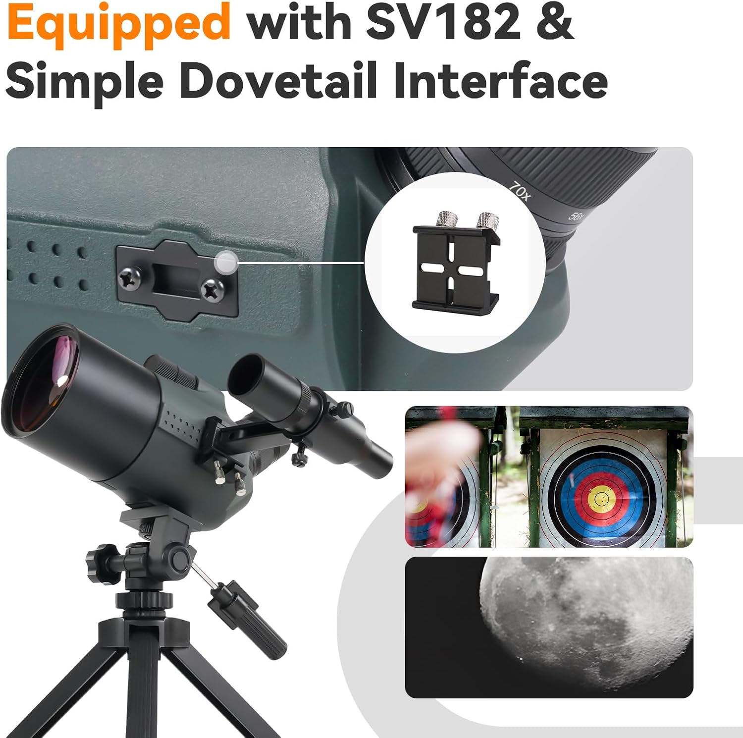 Detalle 2 de SvBony SV41Pro Mini Télescope d’observation Maksutov-Coudé 28-84×80 mm avec oculaire FMC amovible 3,2 cm, viseur SV182 et adaptateur tir à l’arc