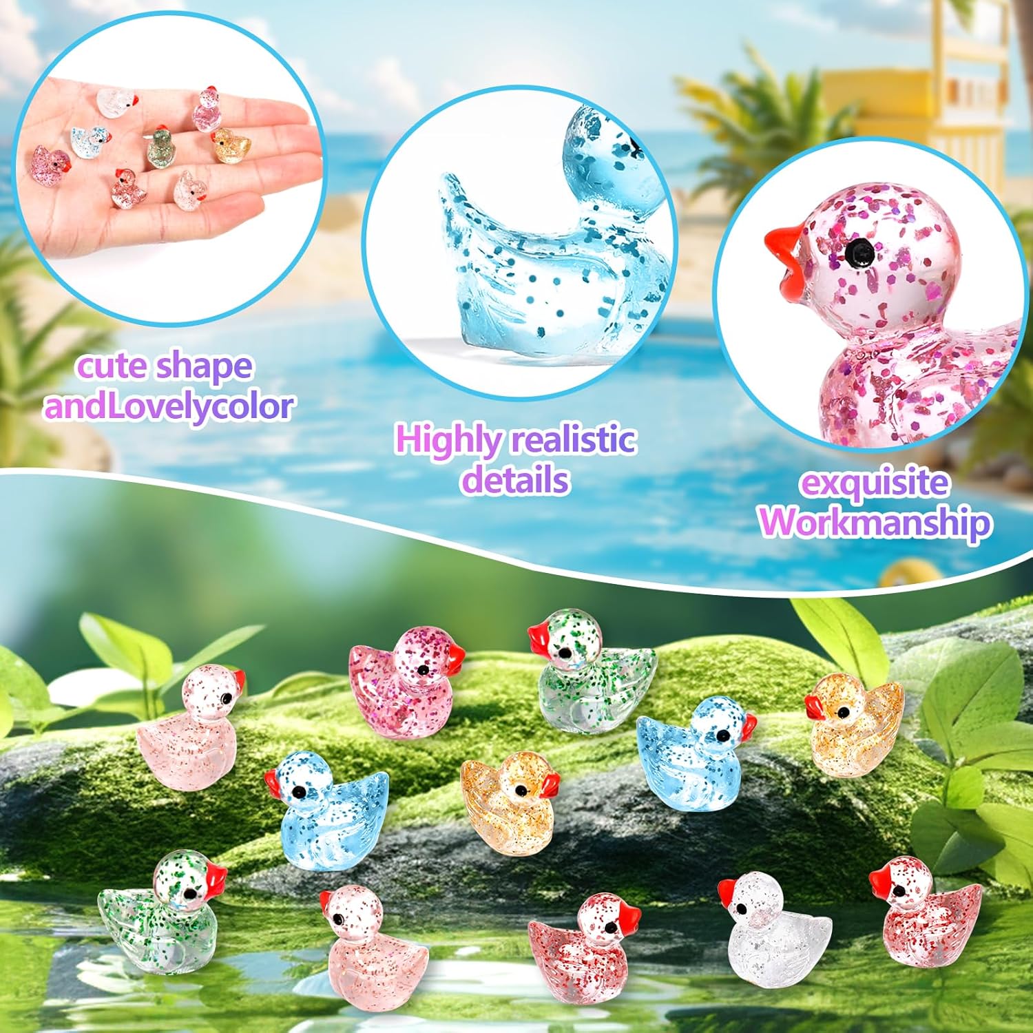 Thumbnail 2 de WIURGOHA 150pcs Mini Glitter Resin Ducks for Dollhouse, Aquarium & Micro Landscapes