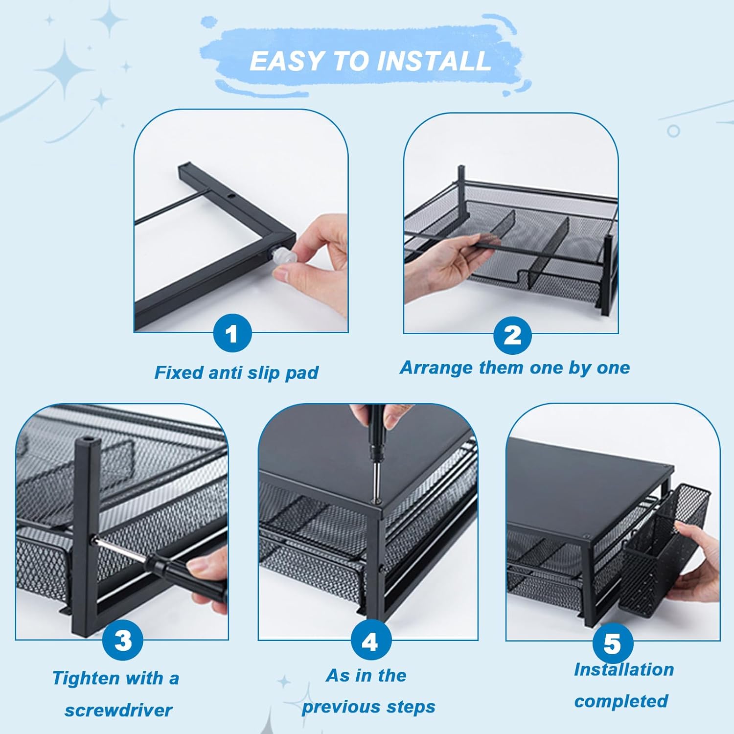 Thumbnail 4 de TempFoo Monitor Stand Riser 2-Tier Desk Shelf with Drawer and Pen Holders (Black)