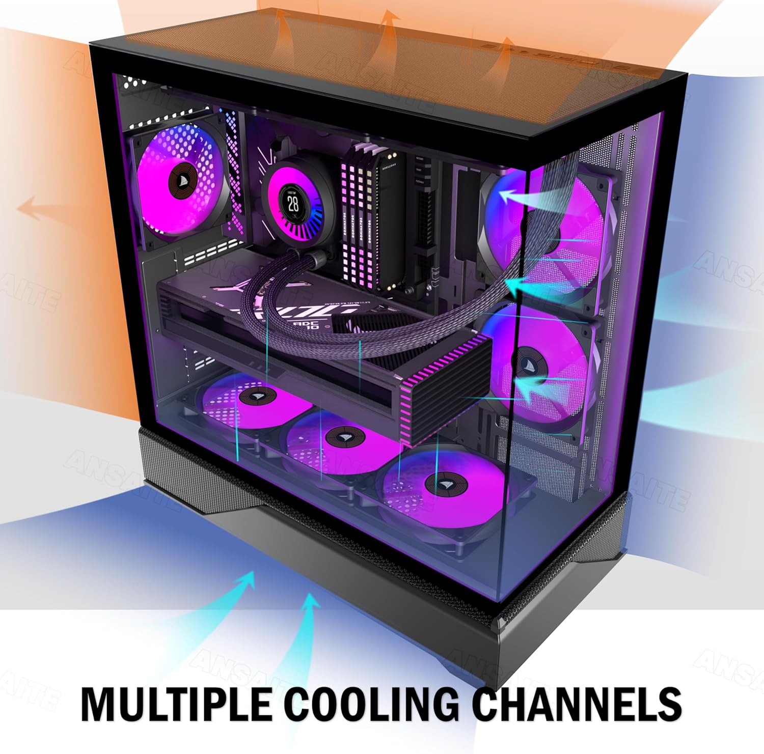 Thumbnail 2 de ANSAITE ATX PC-Gehäuse 360mm Radiator Unterstützung 🖥